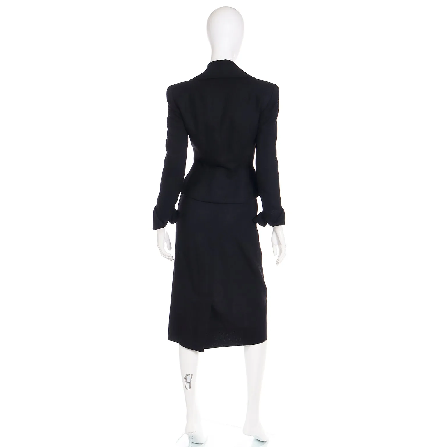 1947 Adele Simpson Documented Black Wool Cinched Waist Jacket w Skirt