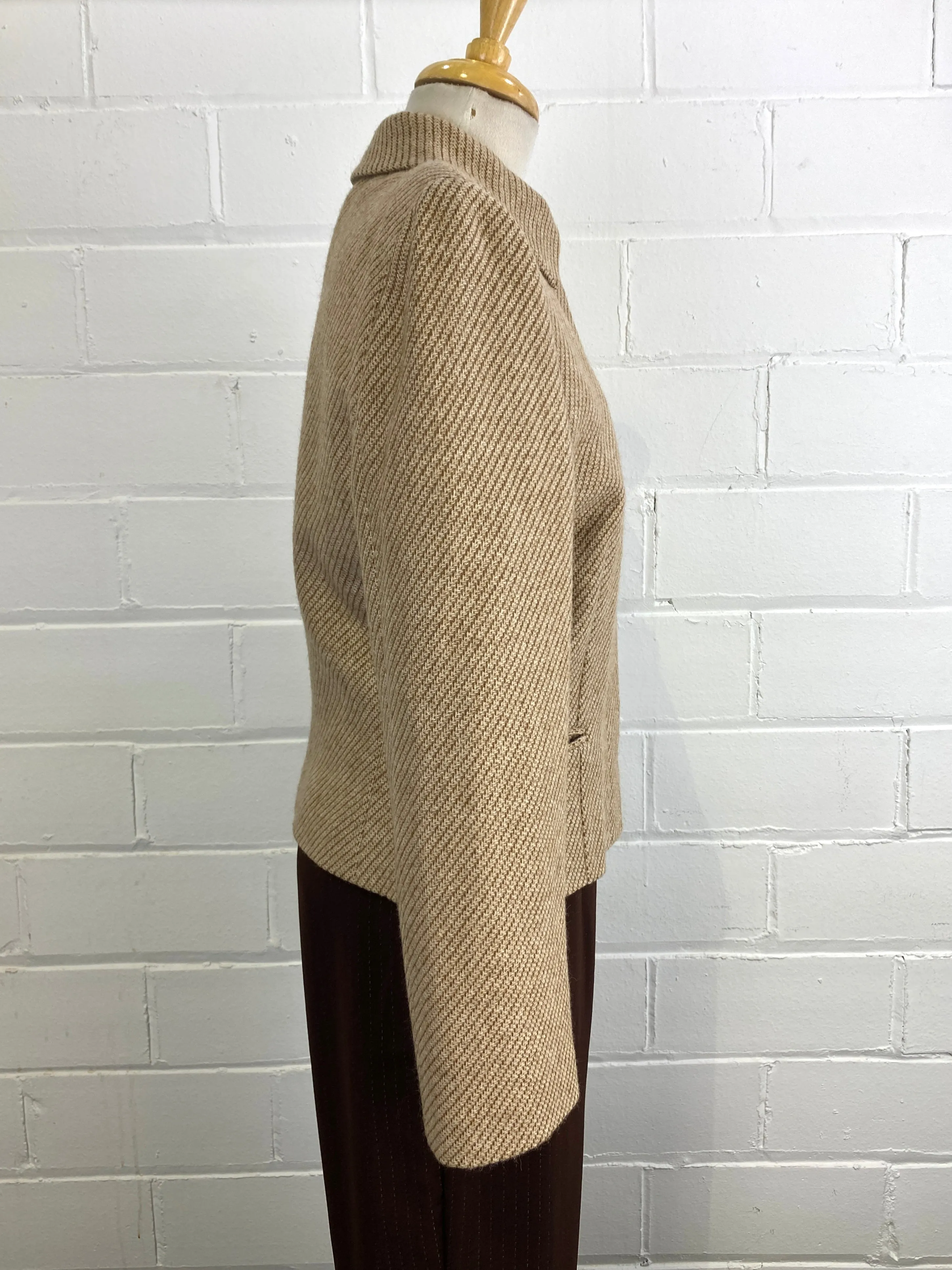 1990s Designer Wool/ Camel Beige Stripe Jacket and Vest Set, Small