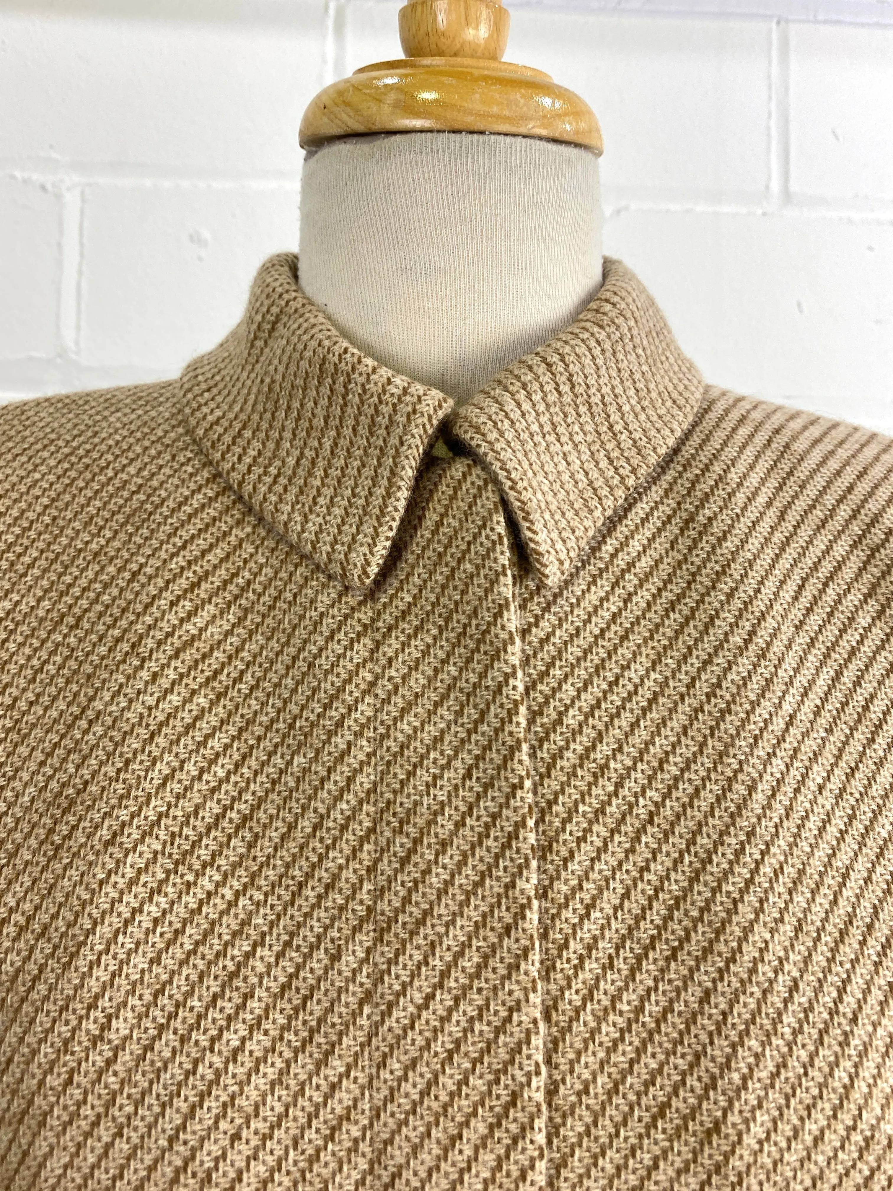 1990s Designer Wool/ Camel Beige Stripe Jacket and Vest Set, Small