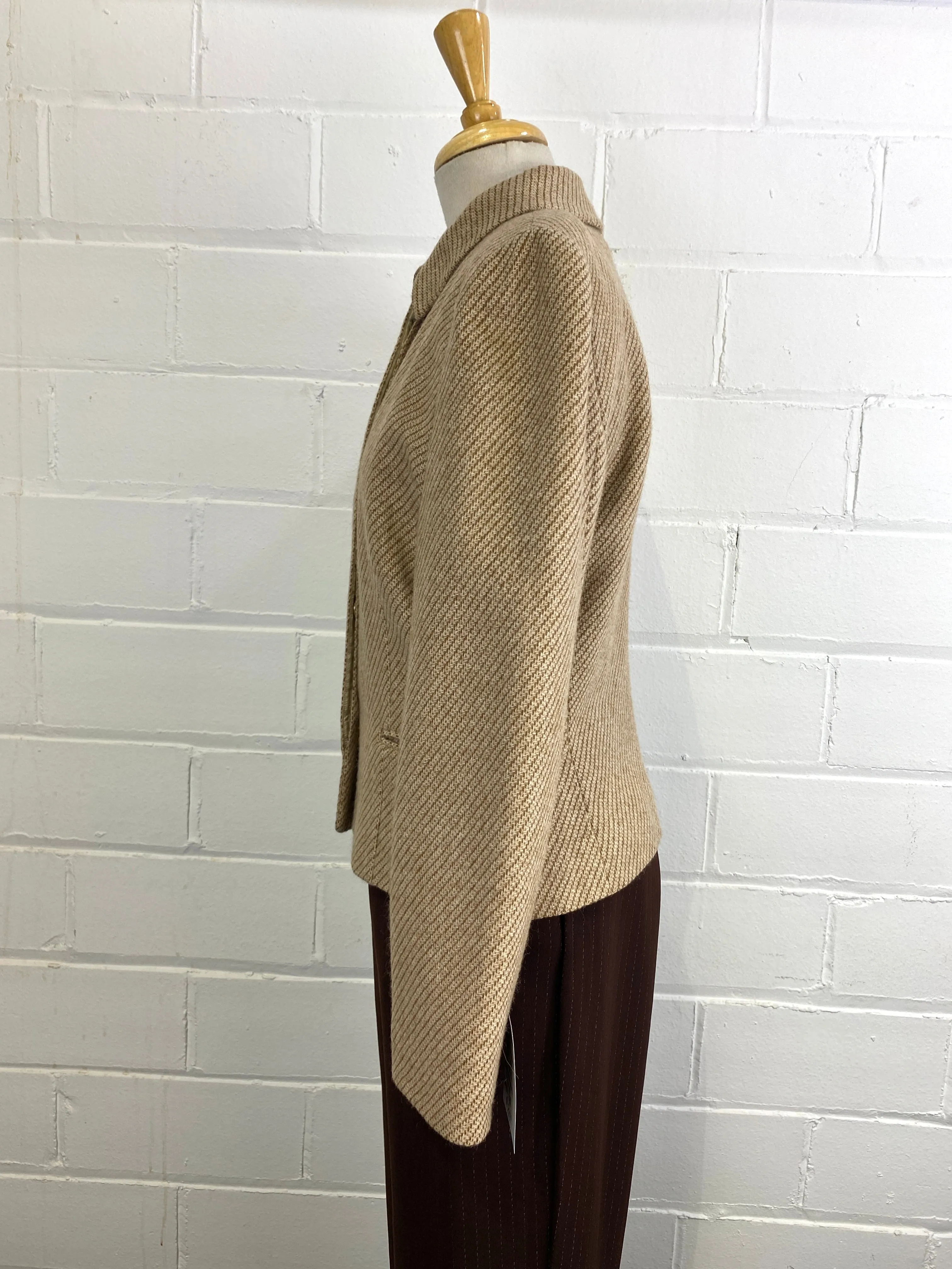 1990s Designer Wool/ Camel Beige Stripe Jacket and Vest Set, Small