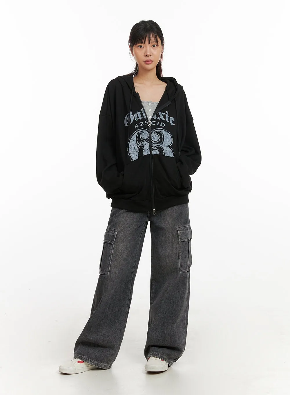 Acubi Graphic Oversized Zip-Up Hoodie IY410