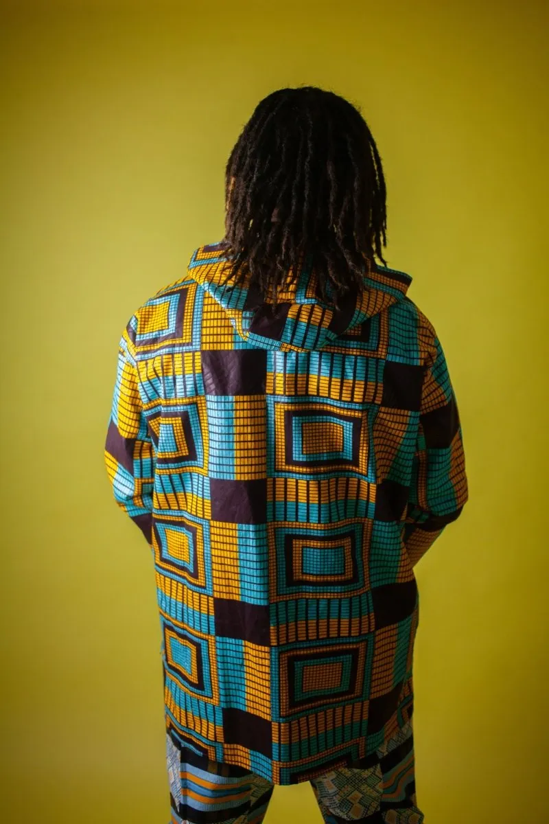 African Jacket In Electric Blue Kente