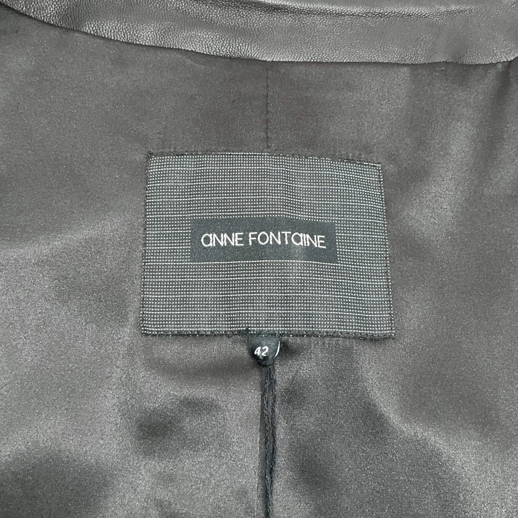 Anne Fontaine Black Leather Jacket with Ribbon Trim