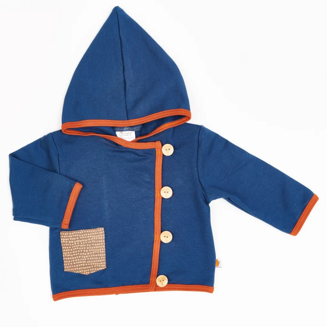 Baby hoodie jacket "Sweat Indigo/Dotted Lines Taupe"