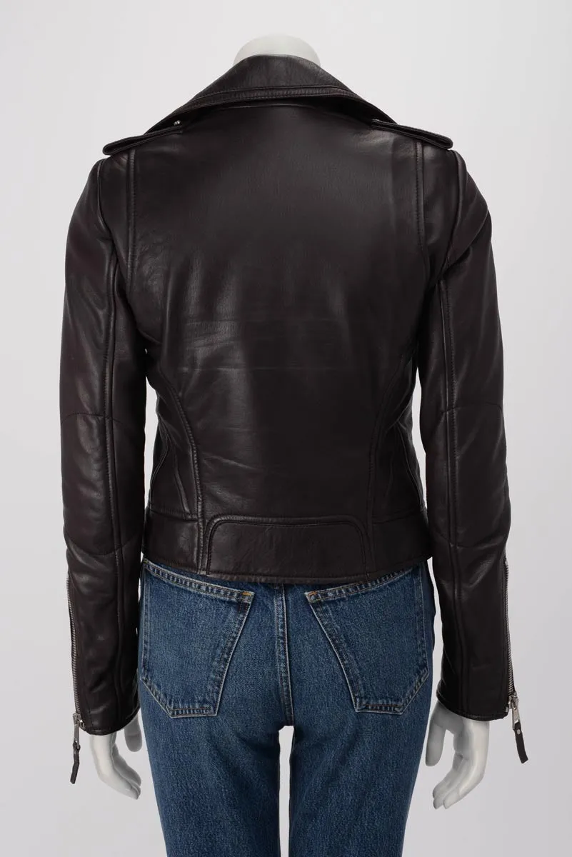 Balenciaga Brown Lambskin Motorcycle Jacket FR 36