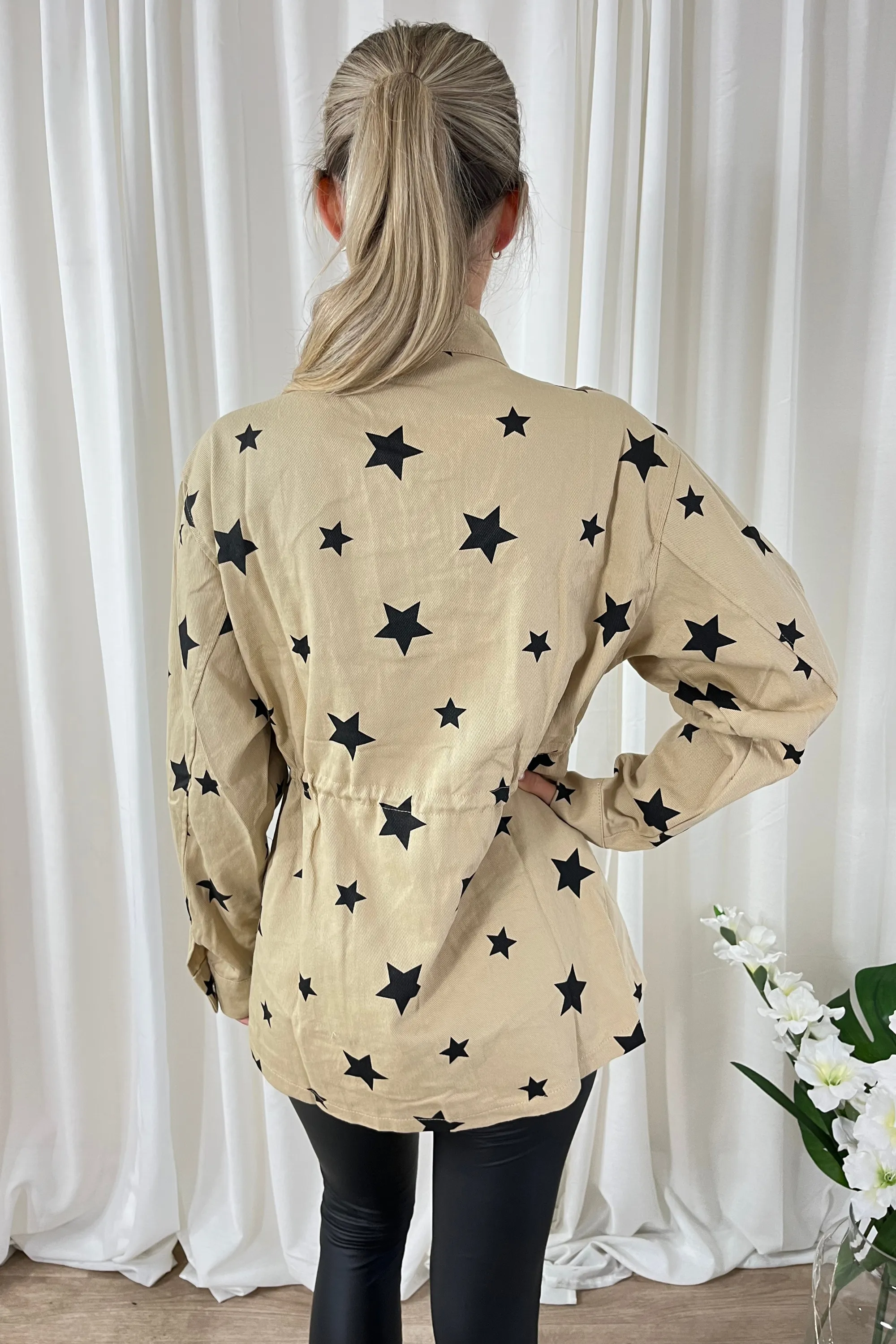 Beige Star Print Cargo Jacket