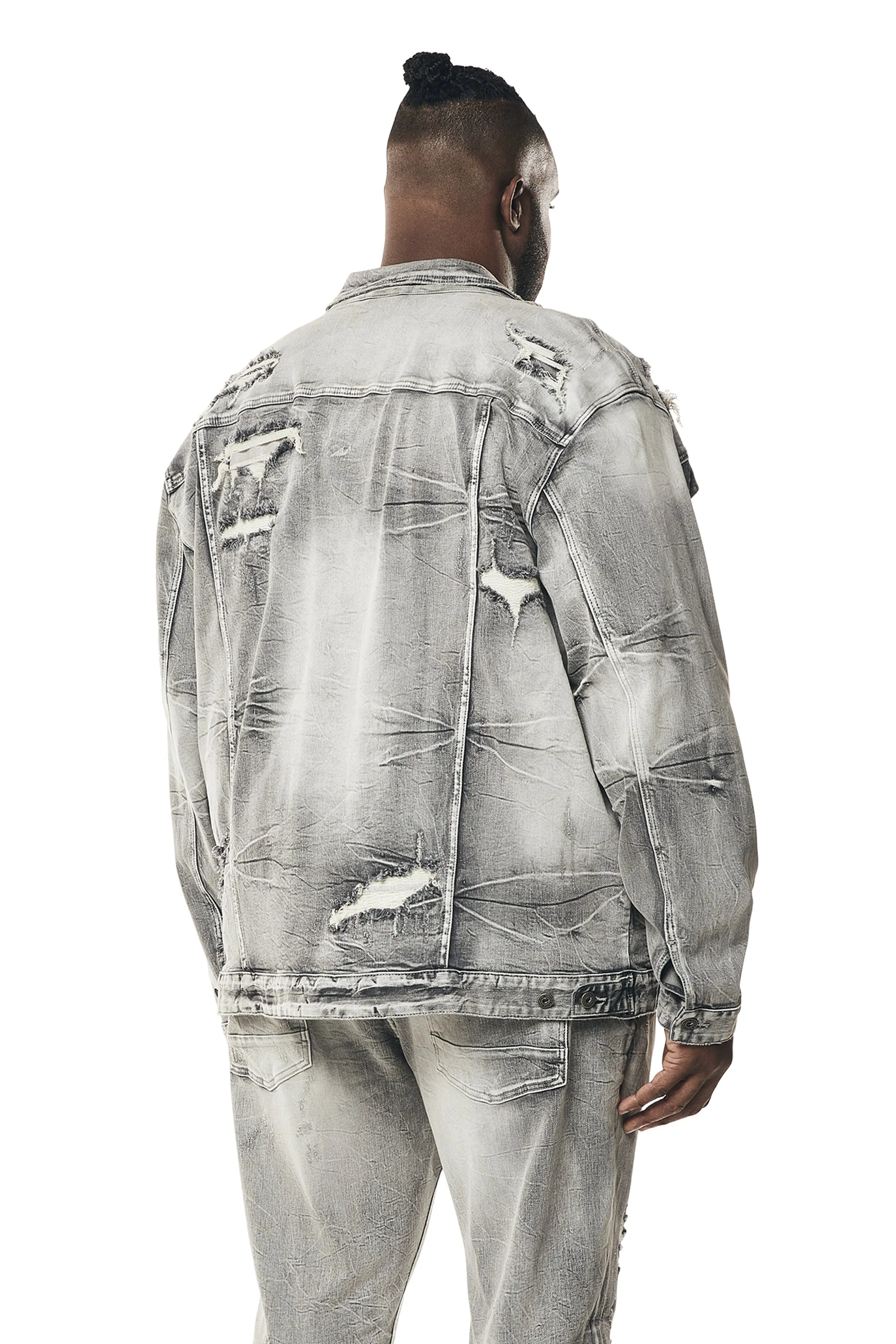 Big and Tall - Wave Effect Jean Jacket - Union Grey