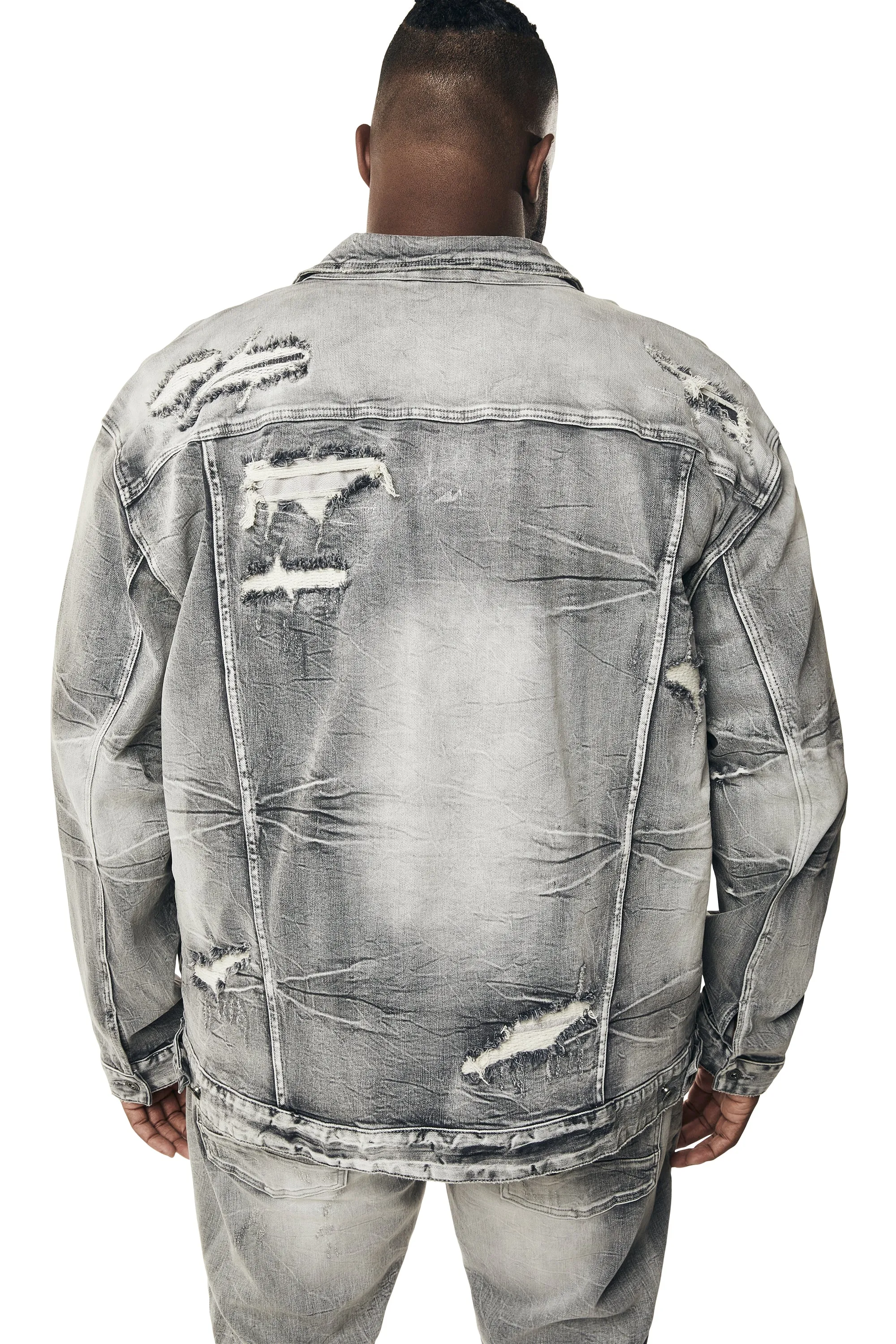 Big and Tall - Wave Effect Jean Jacket - Union Grey