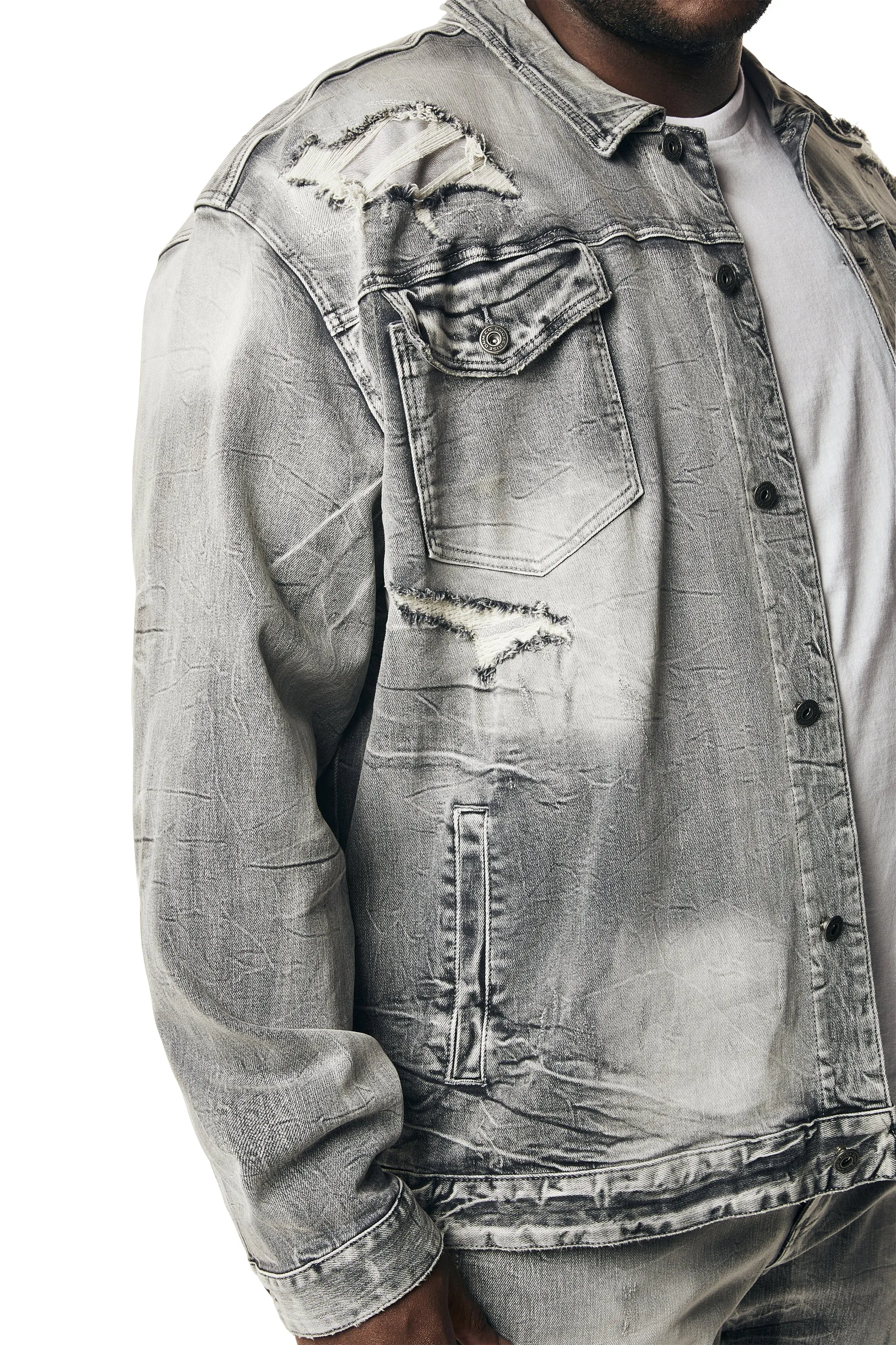 Big and Tall - Wave Effect Jean Jacket - Union Grey