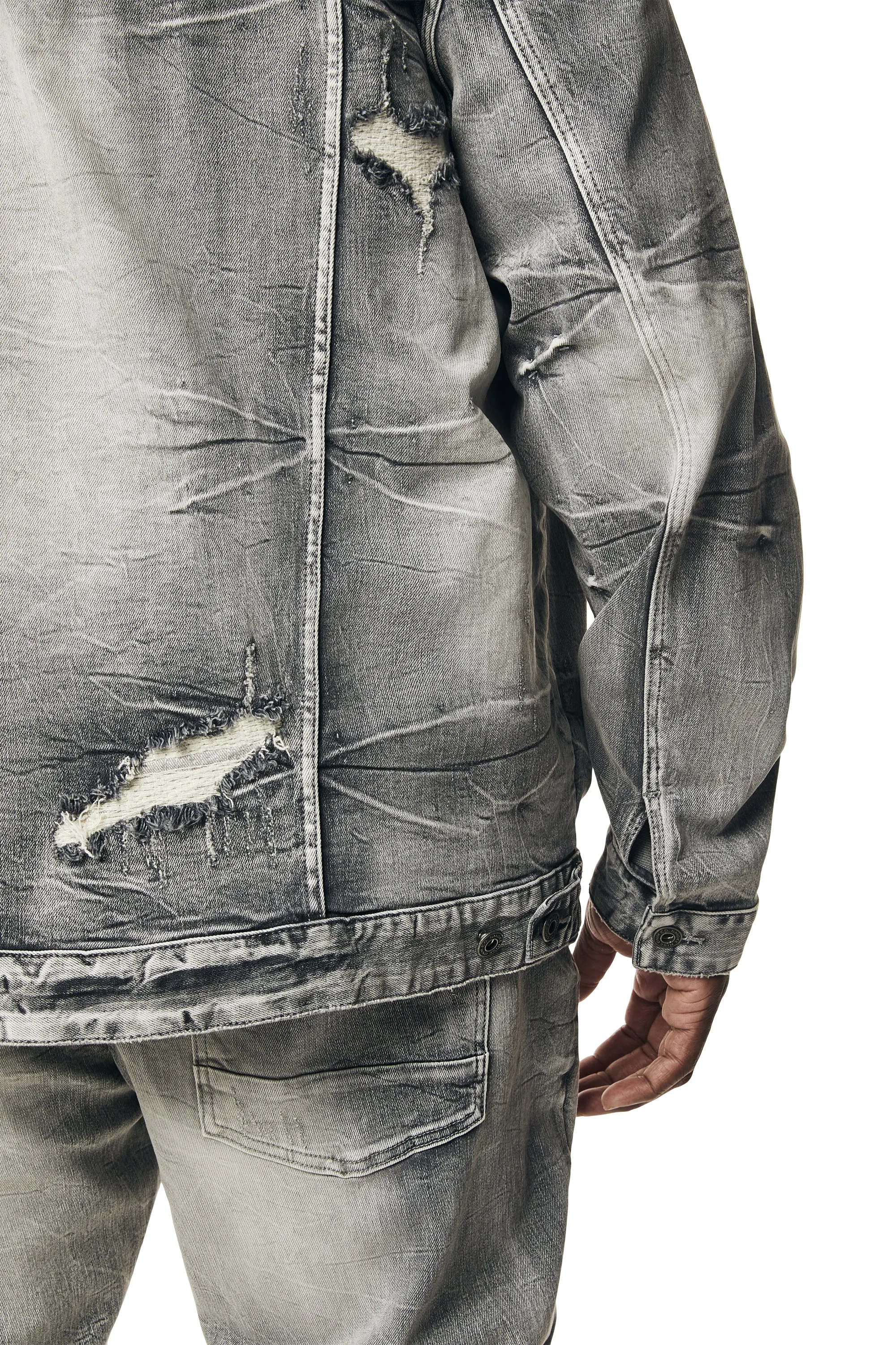 Big and Tall - Wave Effect Jean Jacket - Union Grey