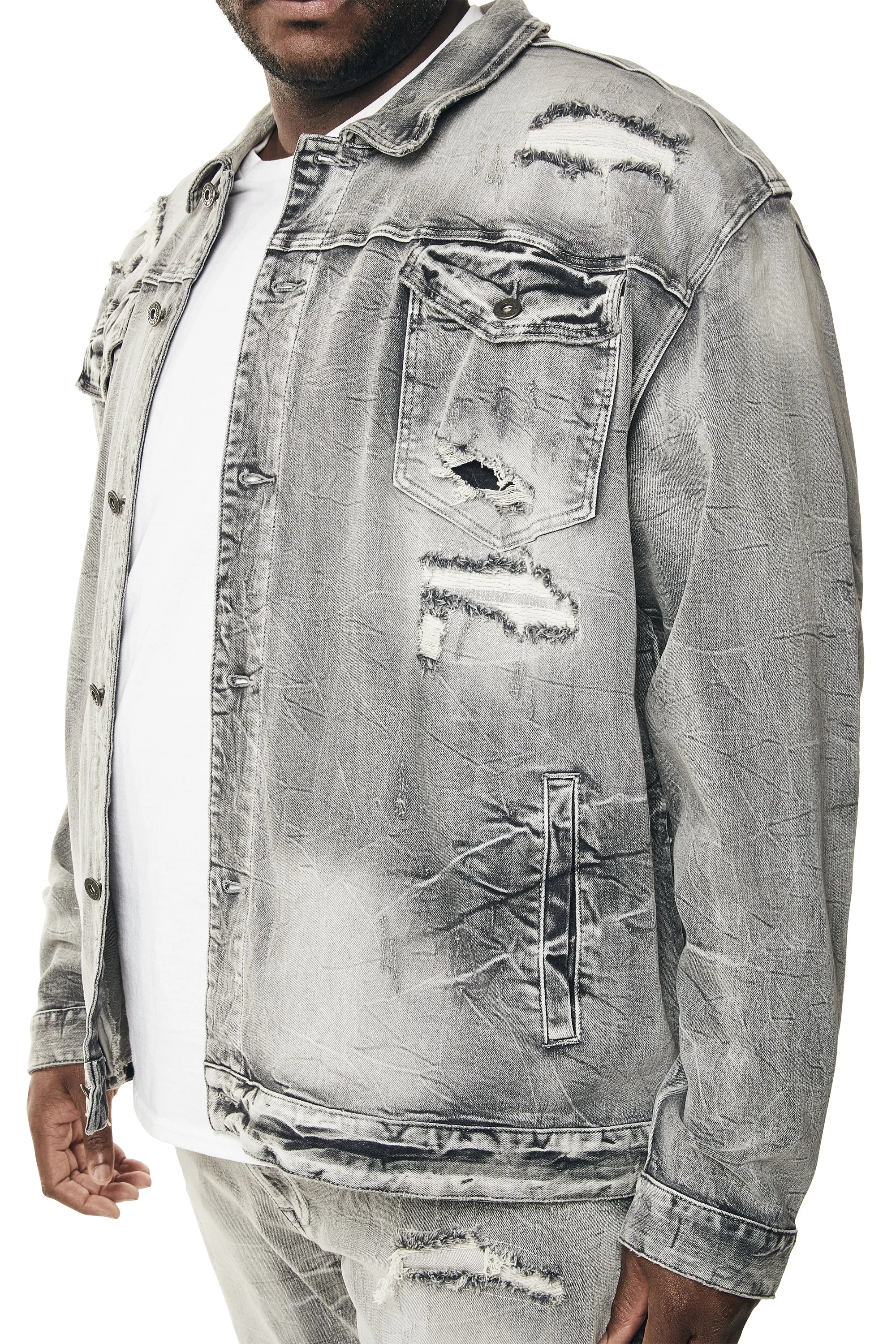 Big and Tall - Wave Effect Jean Jacket - Union Grey