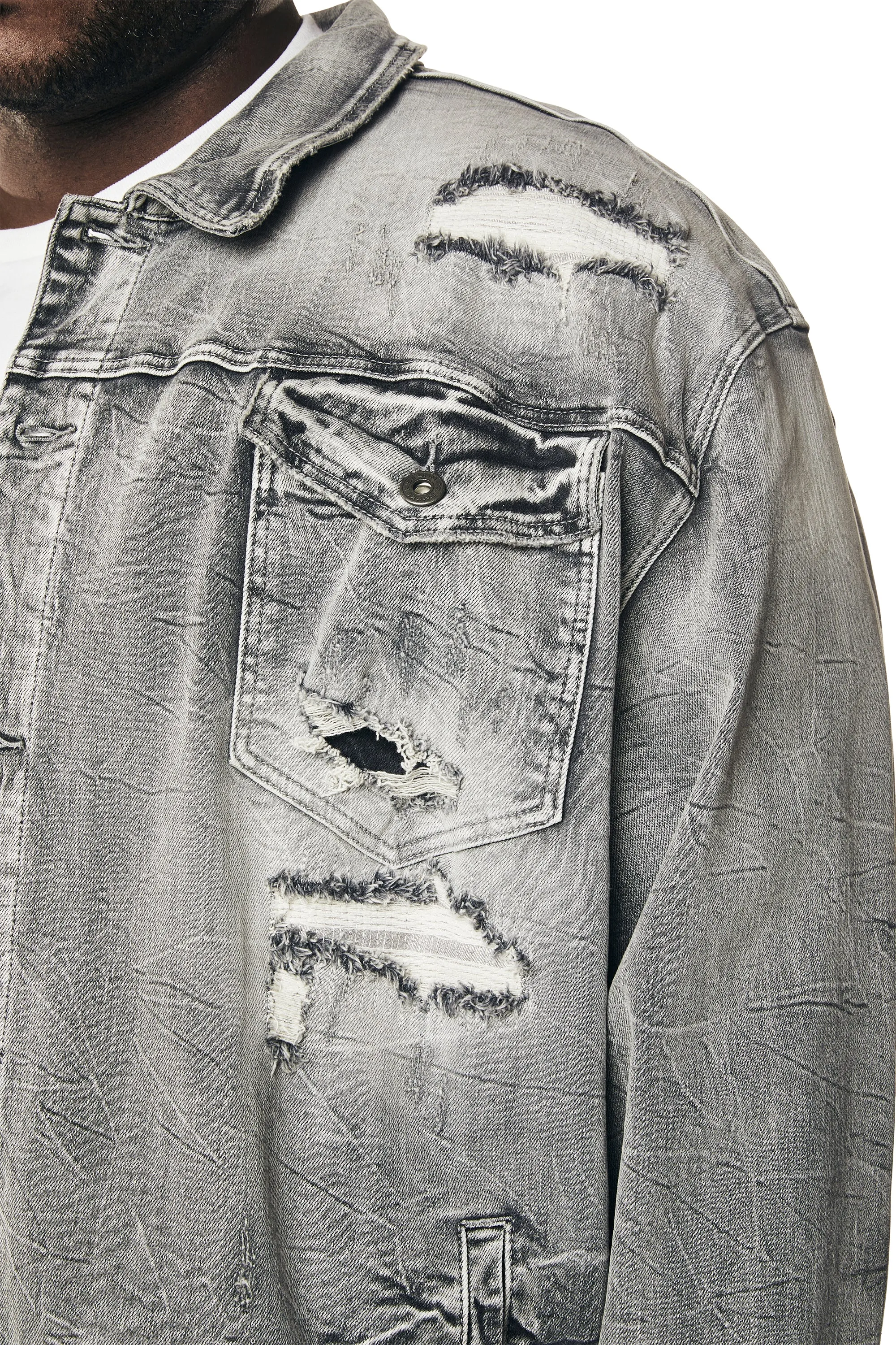 Big and Tall - Wave Effect Jean Jacket - Union Grey