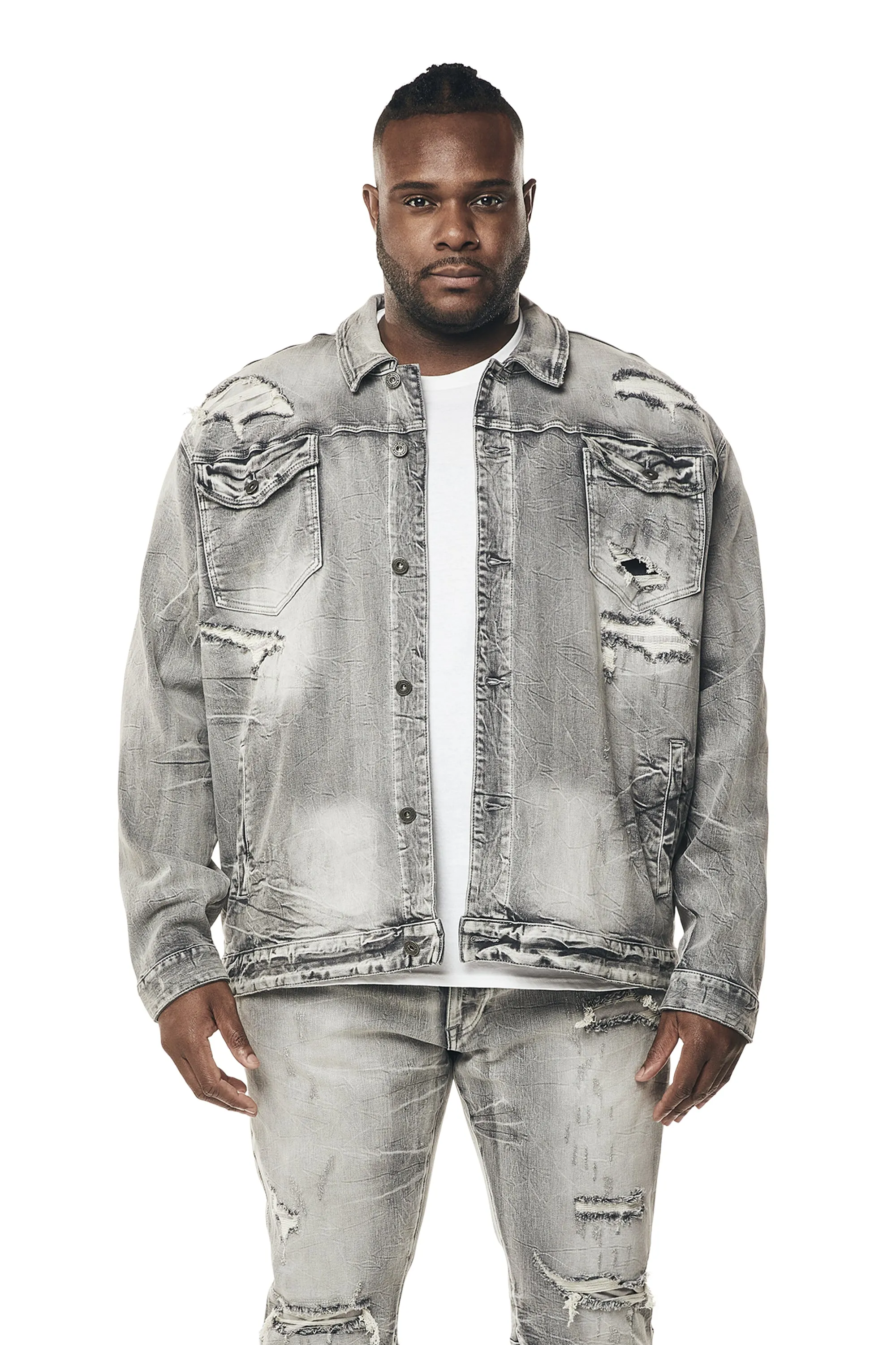 Big and Tall - Wave Effect Jean Jacket - Union Grey