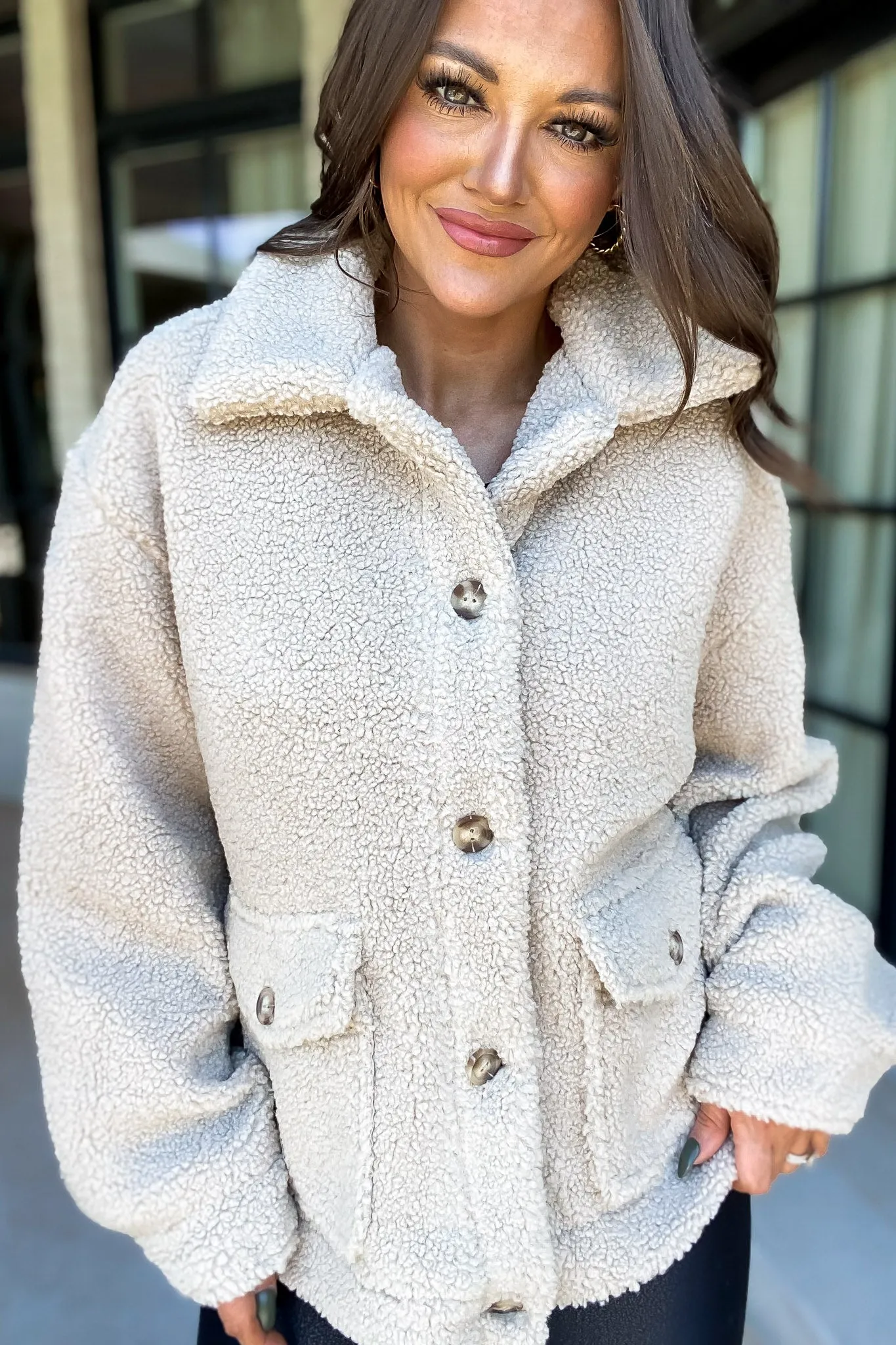 Cozy Sherpa Button-Front Jacket