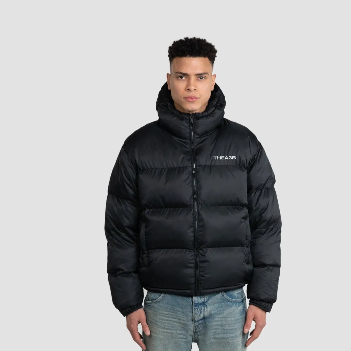 ESSENCE LOGO PUFFER (HOODED) - BLACK