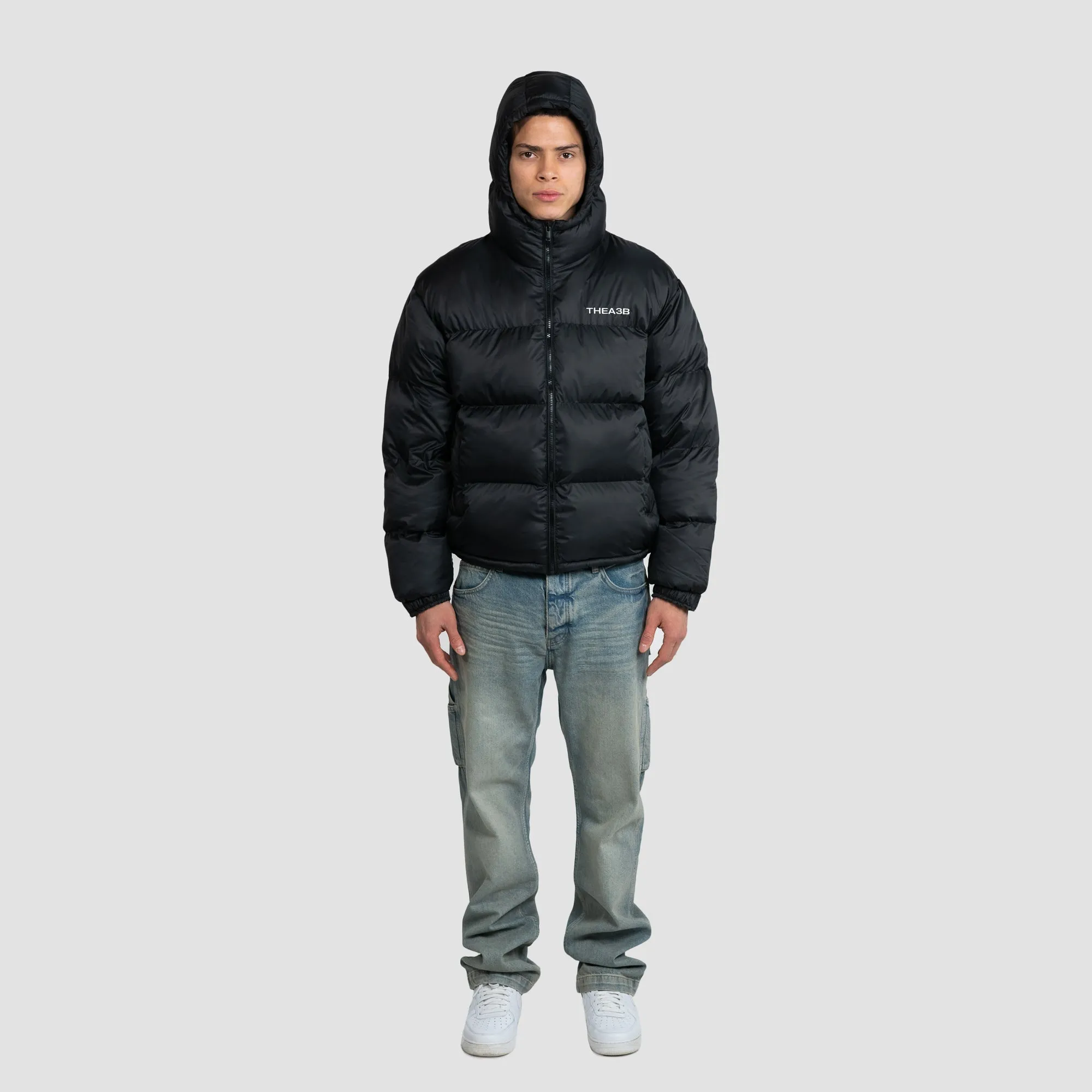 ESSENCE LOGO PUFFER (HOODED) - BLACK