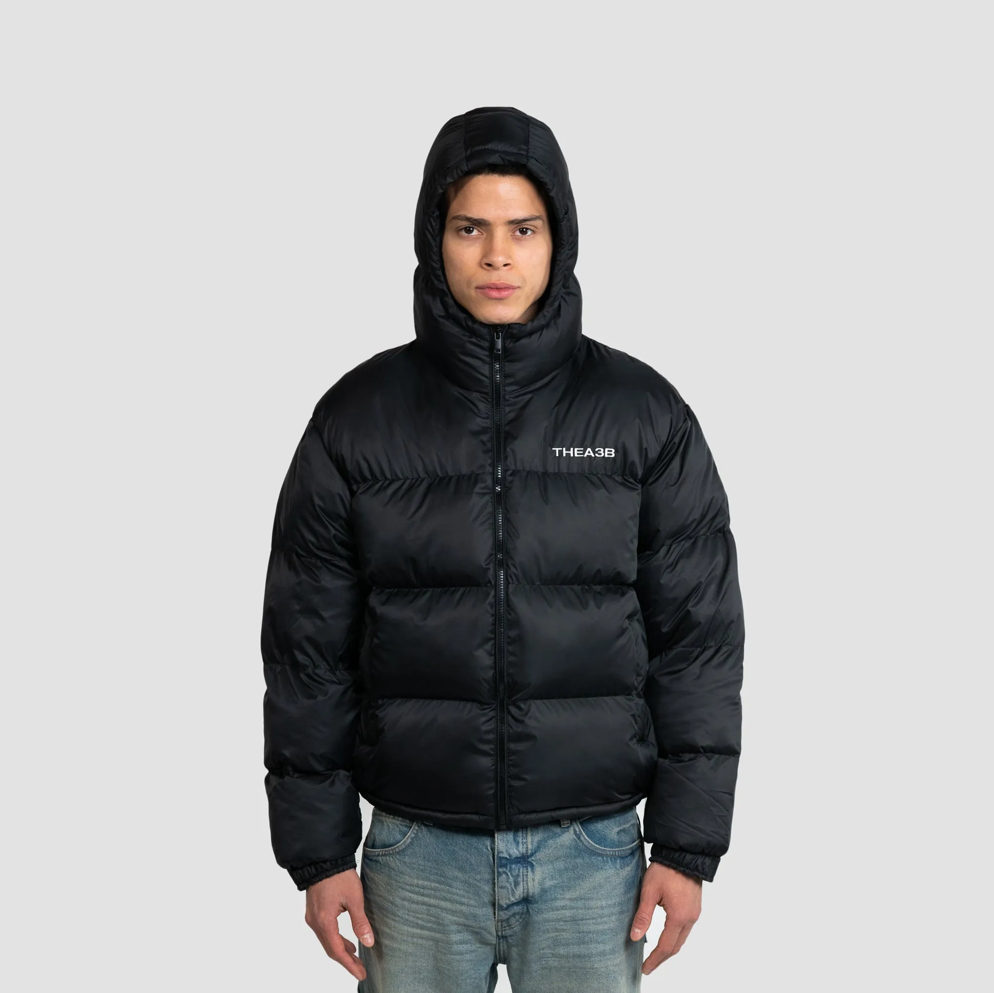 ESSENCE LOGO PUFFER (HOODED) - BLACK