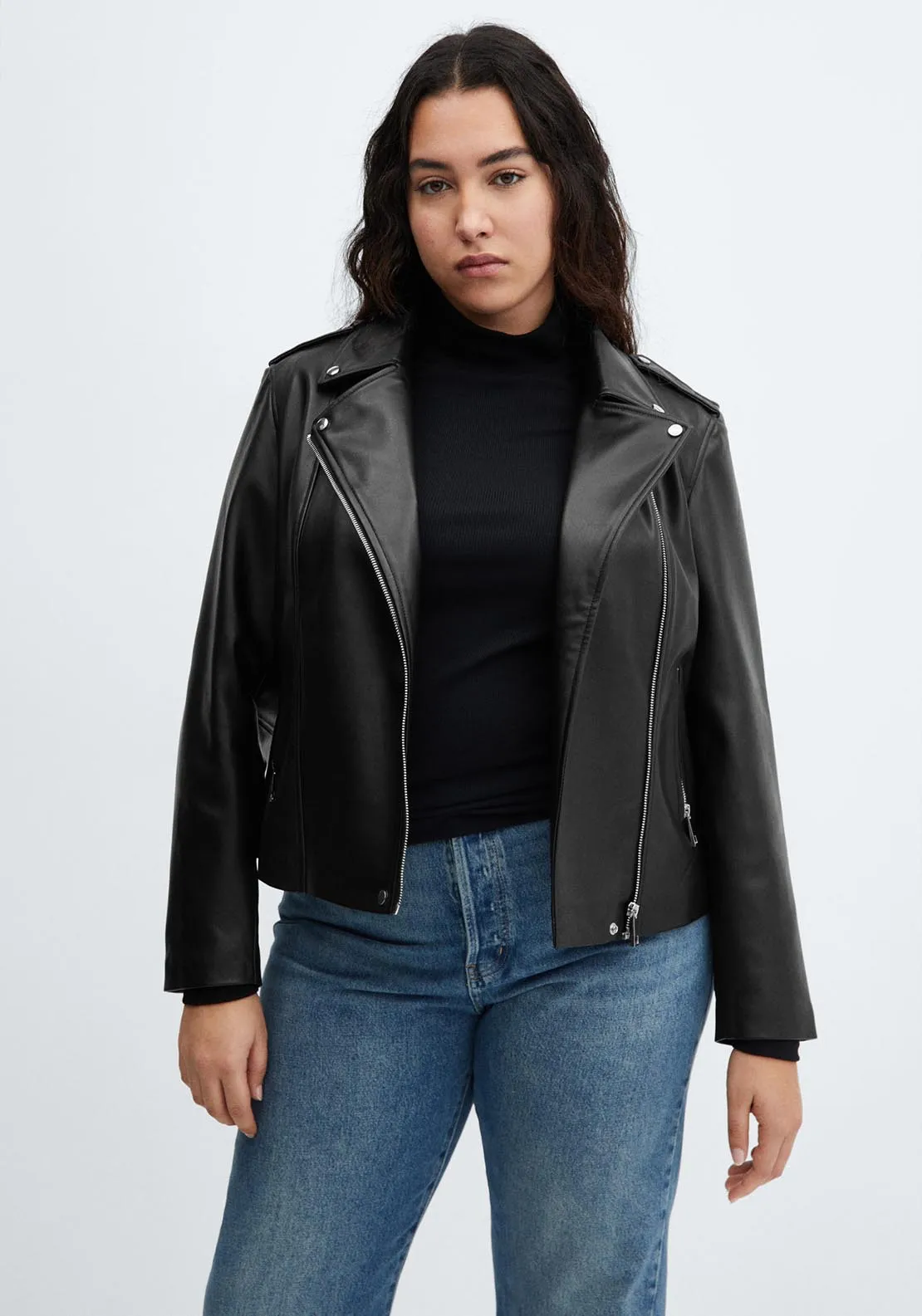 Faux-leather biker jacket