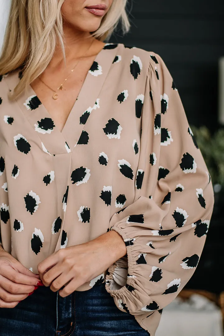 Here To Stay Printed Top | Beige