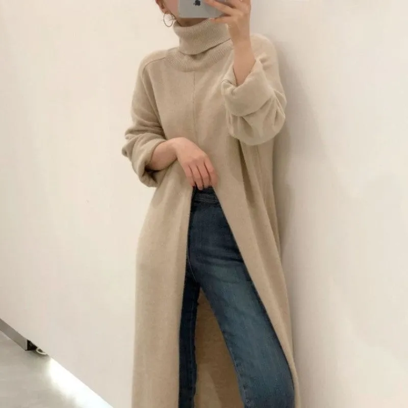 High Collar Slit Sweater