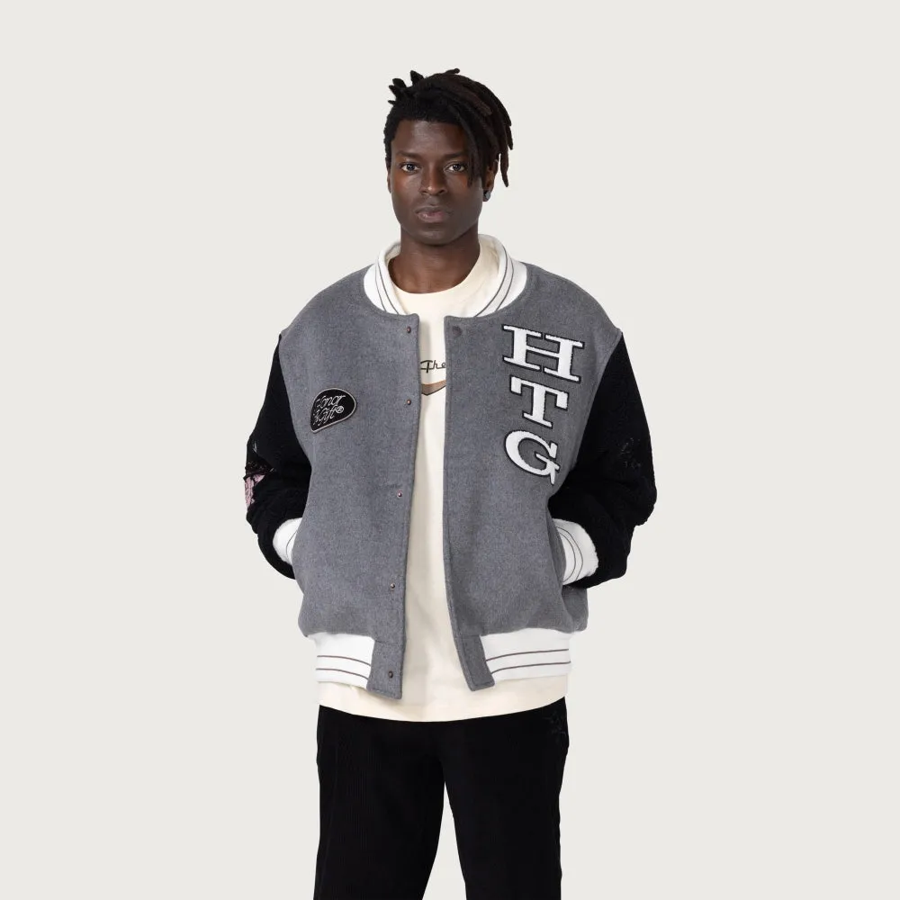 HONOR THE GIFT LETTERMAN JACKET-GREY