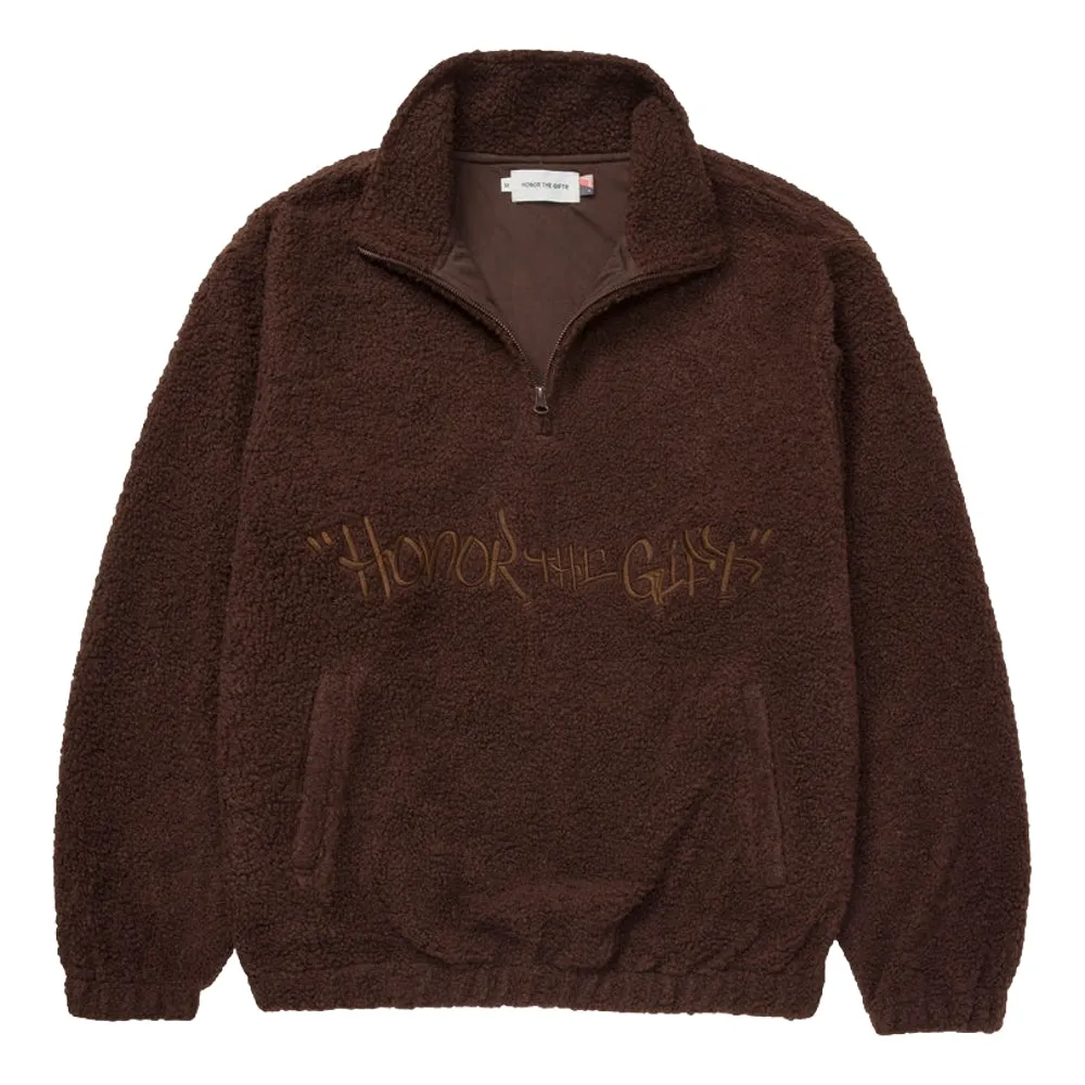 HONOR THE GIFT SCRIPT SHERPA PULLOVER-BROWN