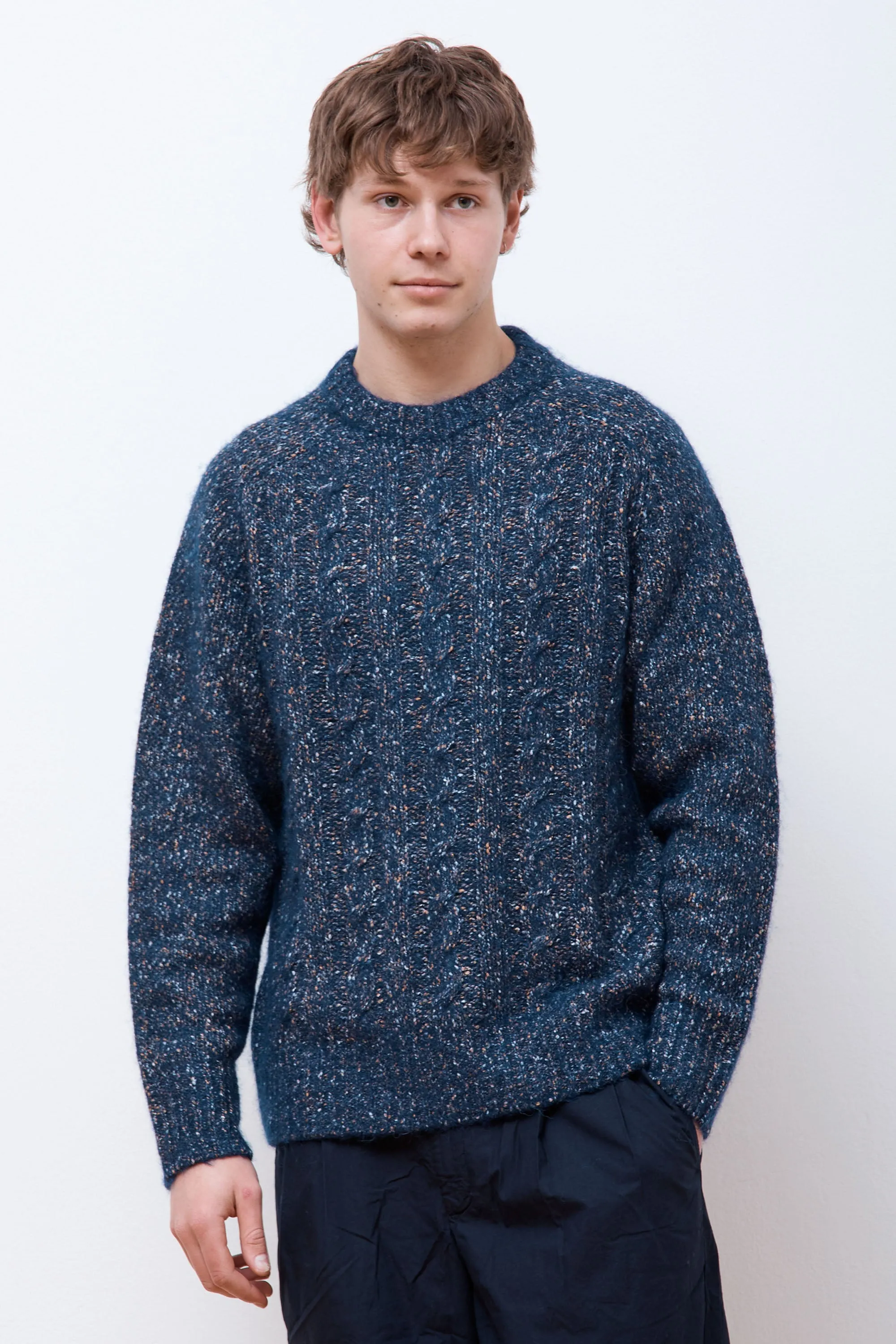 Ivar Cotton Alpaca Cable Sweater Dark Navy