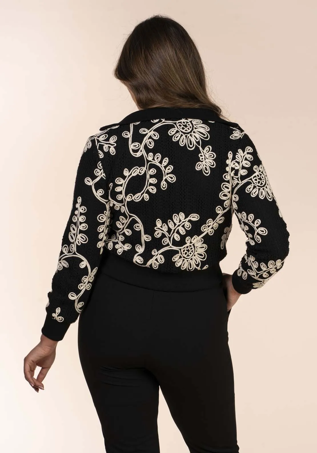 Lace Bomber Jacket - Black / White