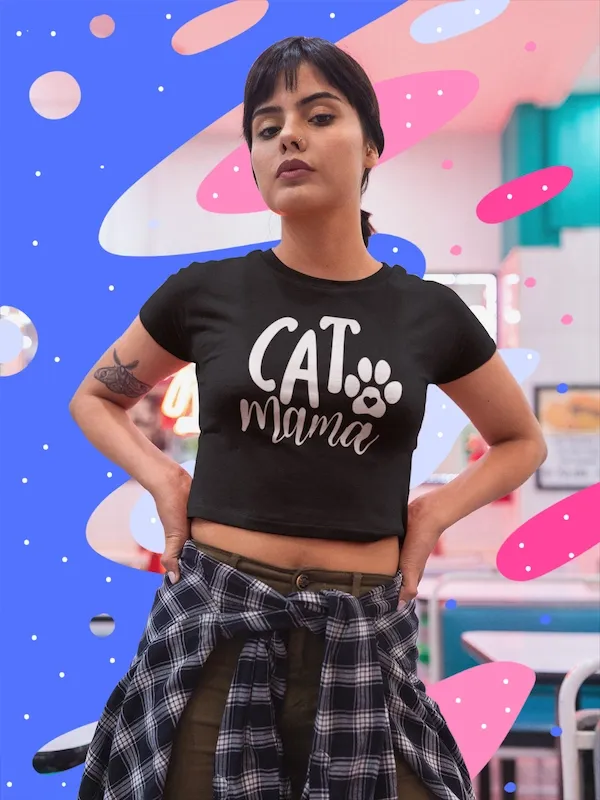 Ladies Cropped Tee Frontdruck / Cat Mama