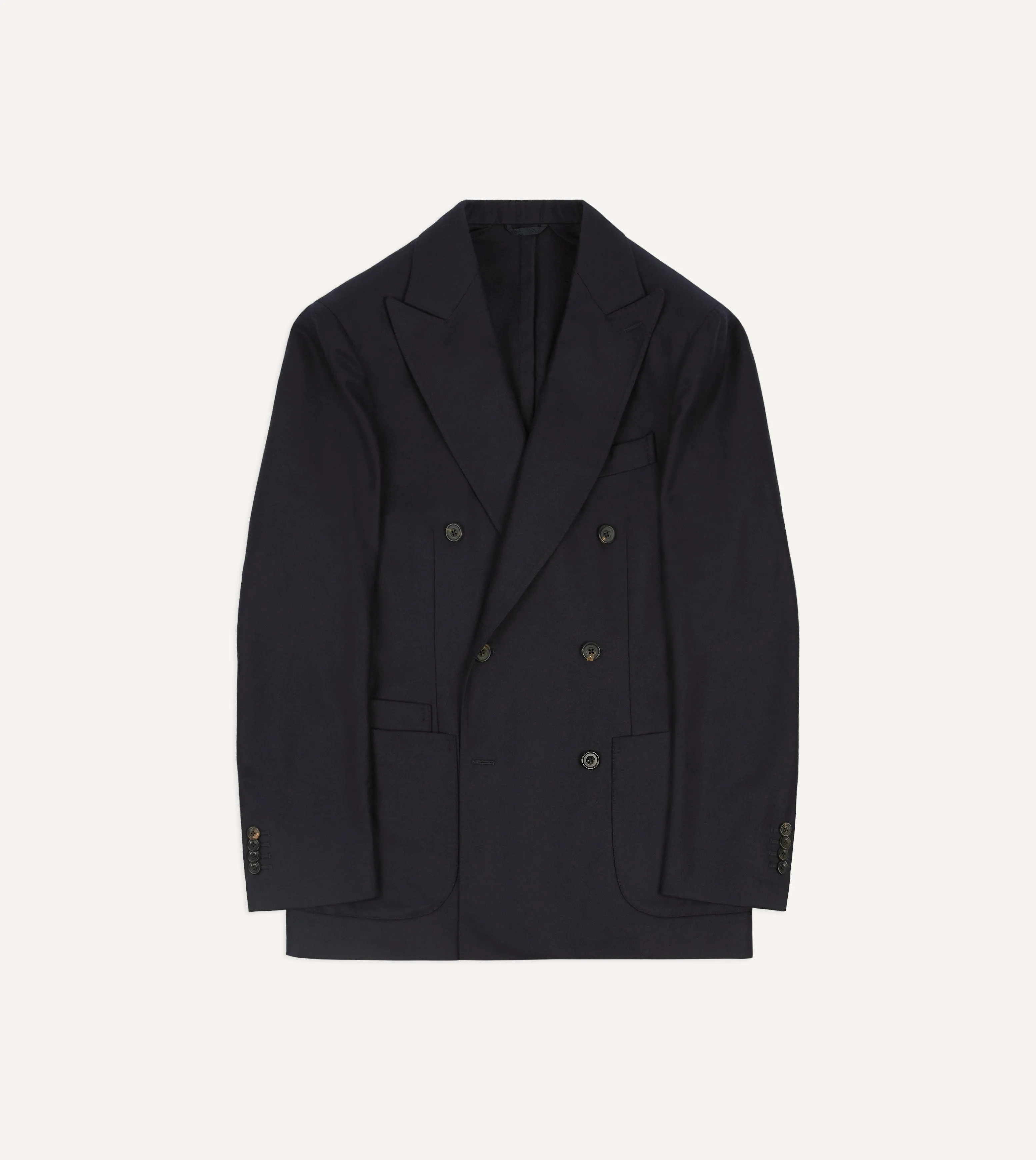 Navy Wool Flannel Double-Breasted Tailored Jacket