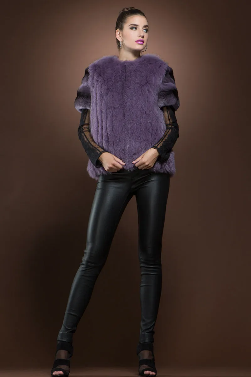 Purple Fox and Chinchilla Zipper Fur Jacket