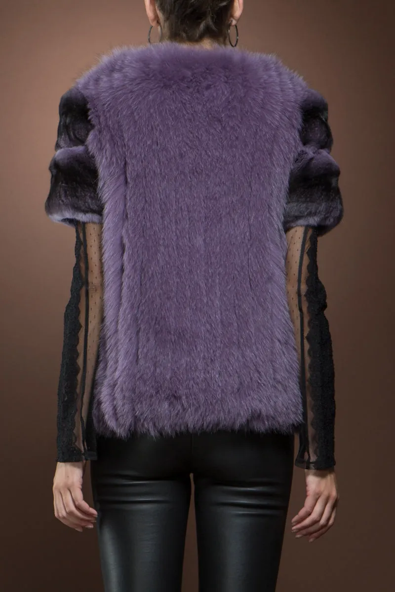 Purple Fox and Chinchilla Zipper Fur Jacket