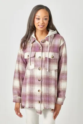 Raw Hem Plaid Hoodie Shacket