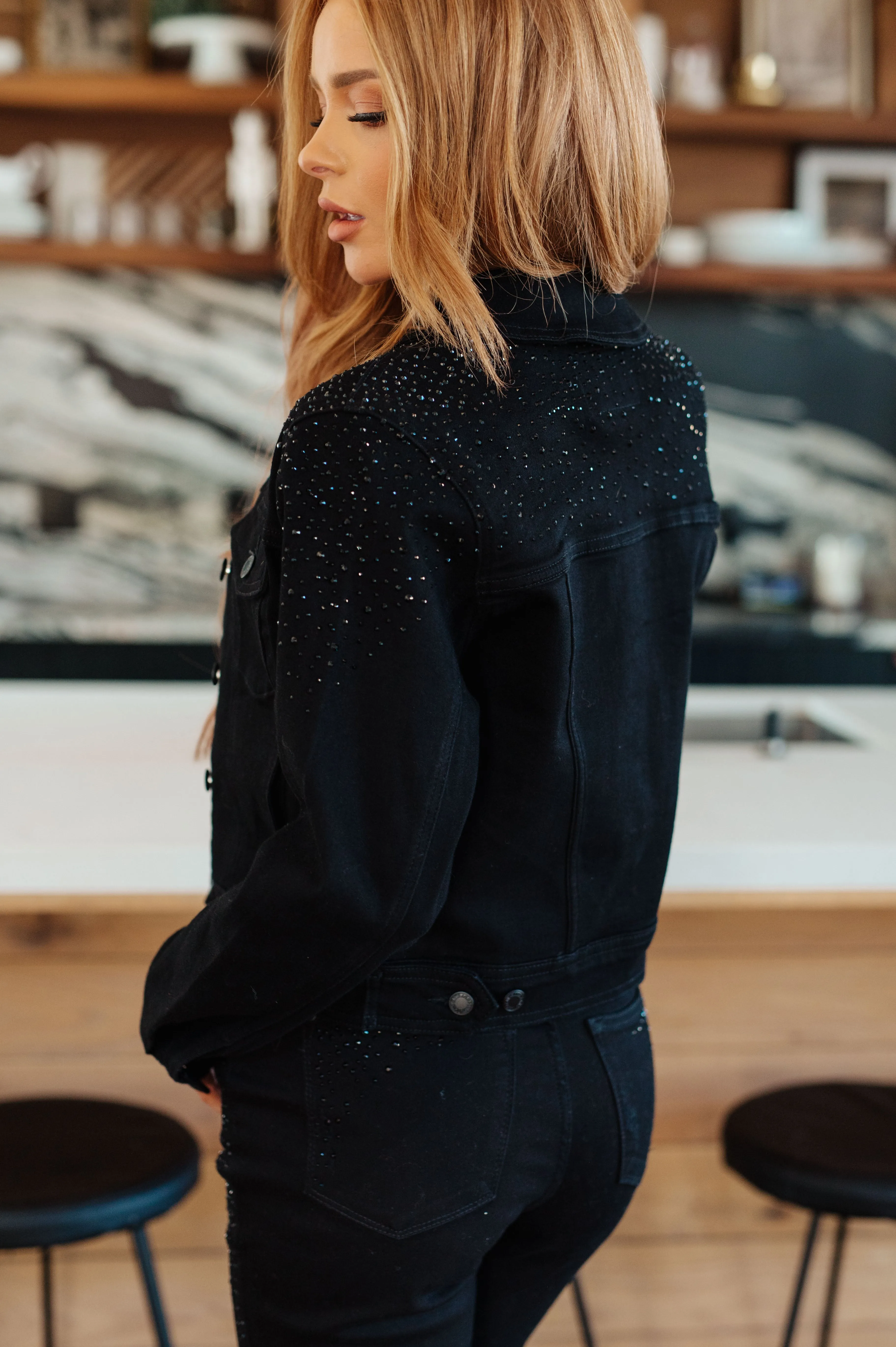 Reese Rhinestone Denim Jacket in Black by Judy Blue