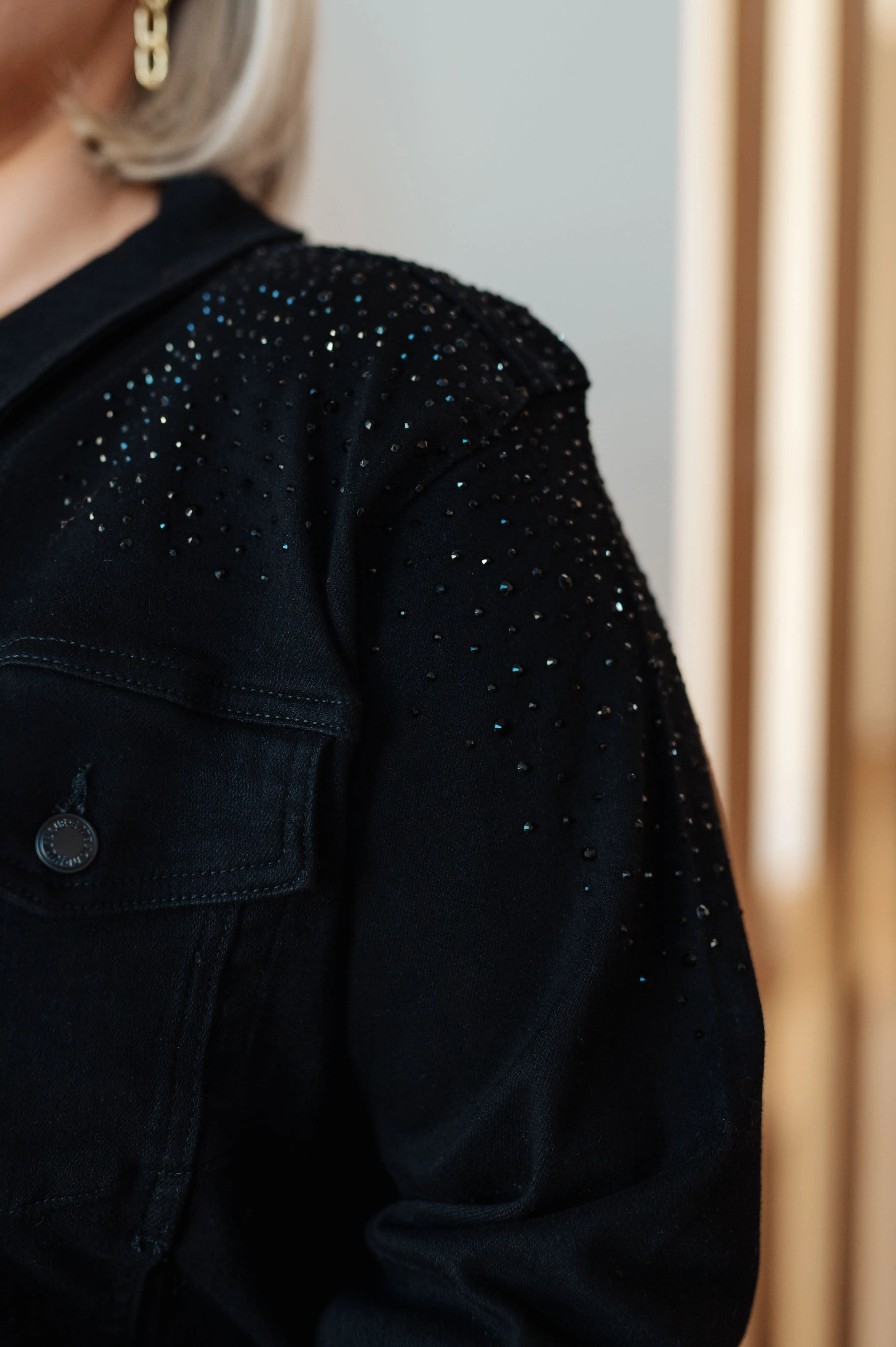 Reese Rhinestone Denim Jacket in Black by Judy Blue