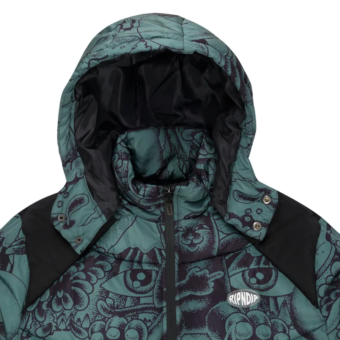 RIPNDIP DARK TWISTED FANTASY PUFFER JACKET-OLIVE/BLACK