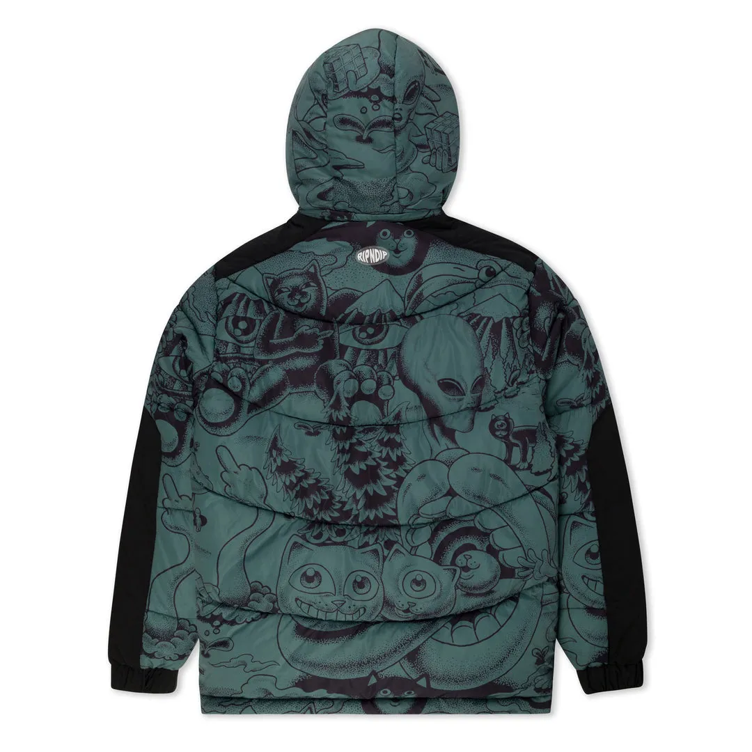 RIPNDIP DARK TWISTED FANTASY PUFFER JACKET-OLIVE/BLACK