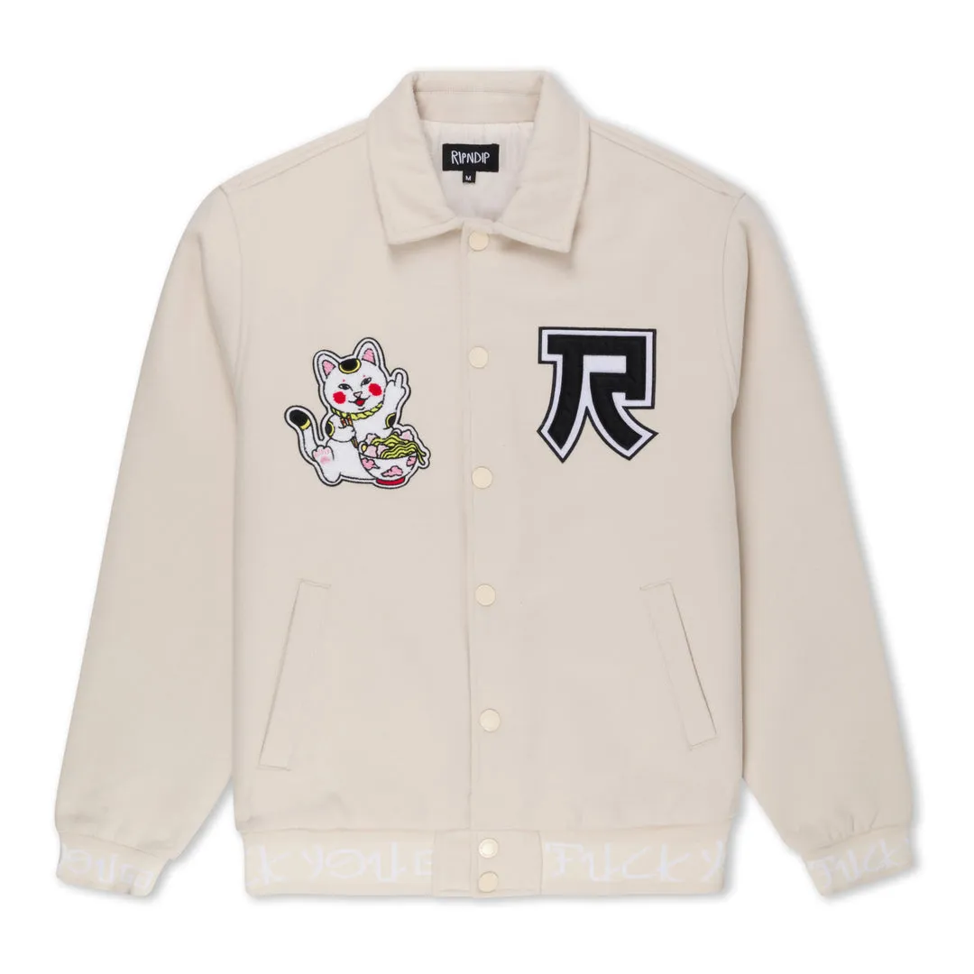 RIPNDIP LUCKY NERM VARSITY JACKET-CREAM