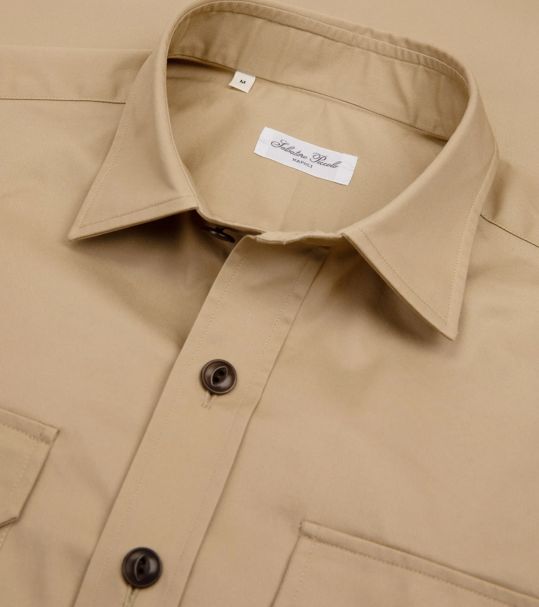 Salvatore Piccolo Cotton Gabardine Military Shirt: Tan