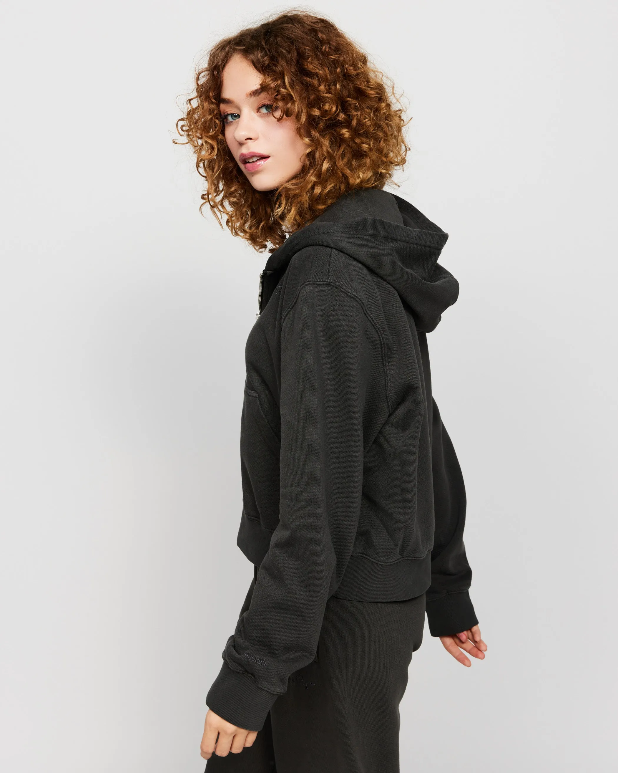 Samii Ryan Black Stone Wash Zip-Up Hoodie