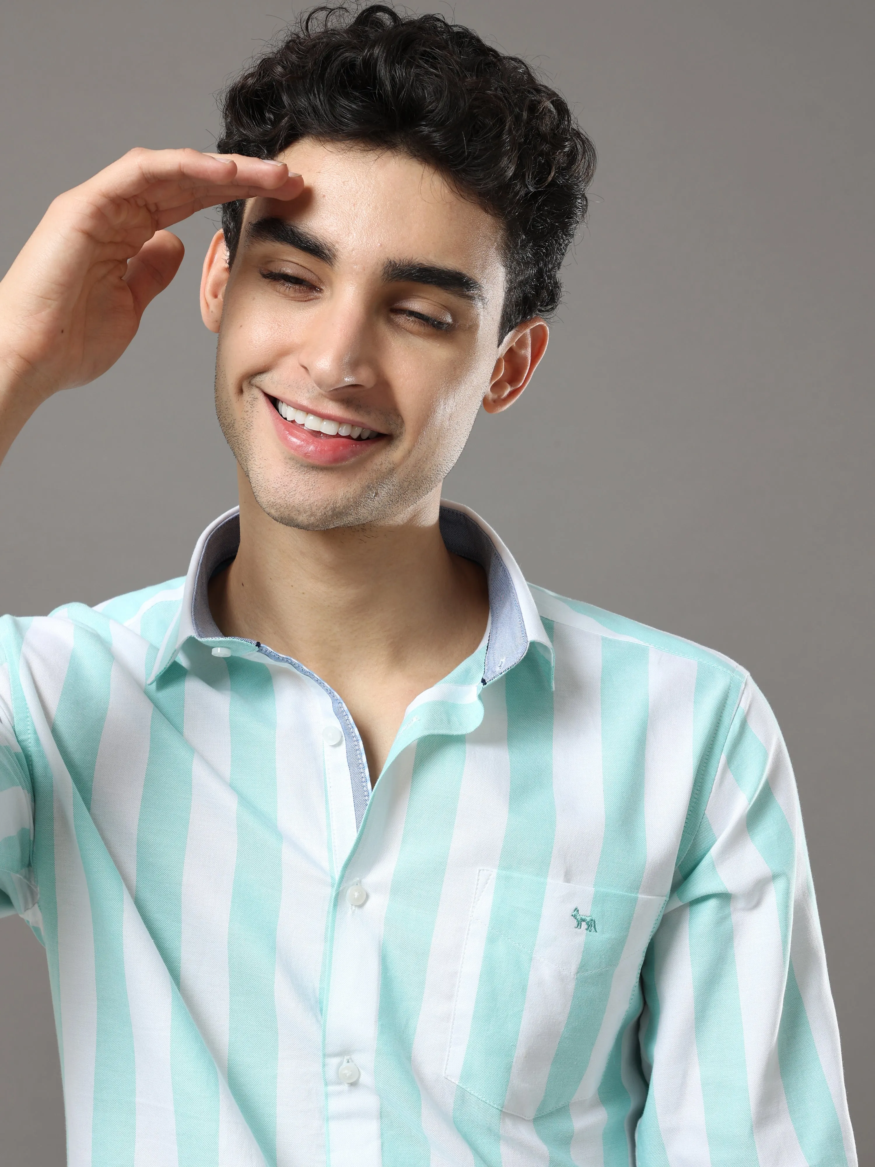 Sea Green And White Stripes Shirt