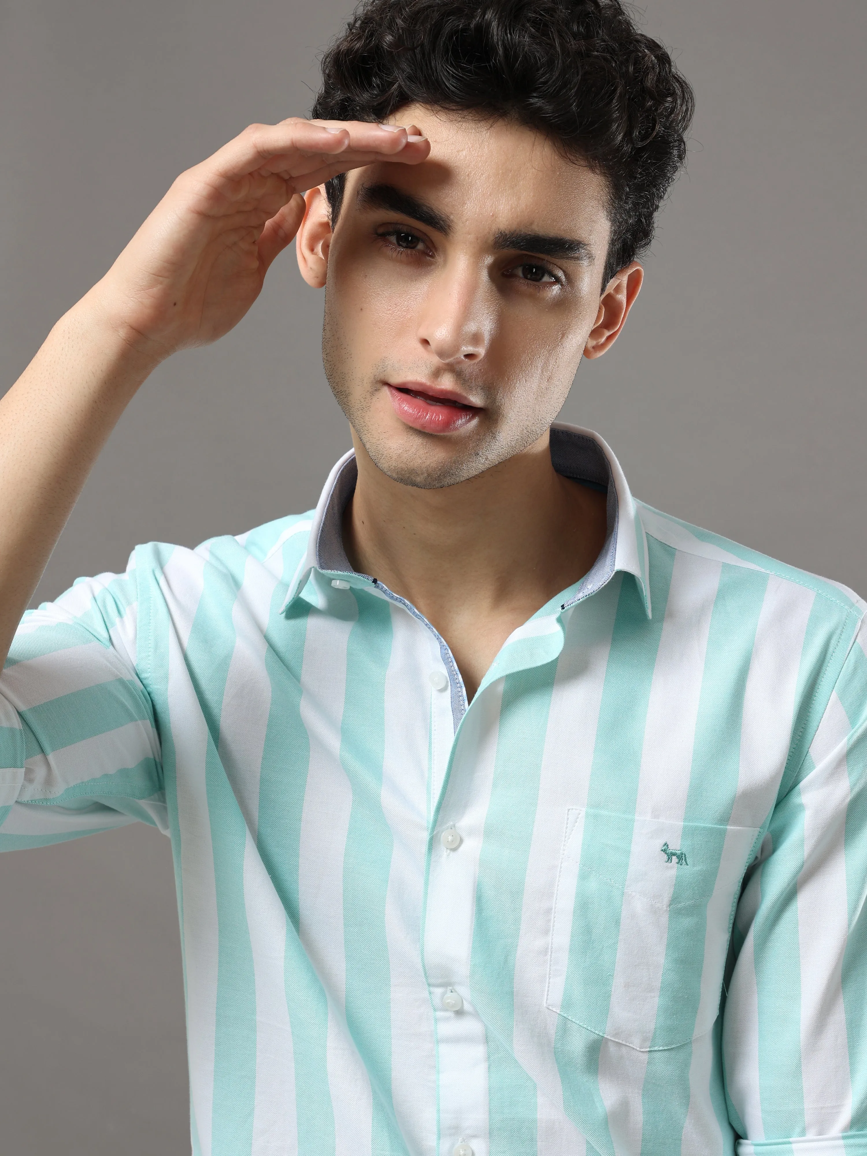 Sea Green And White Stripes Shirt