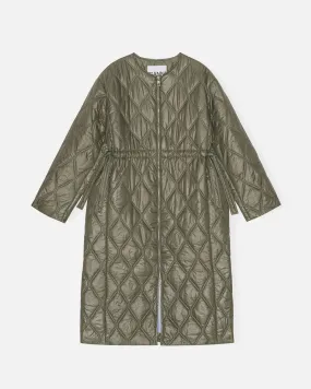 Shiny Long Quilt Coat - Green