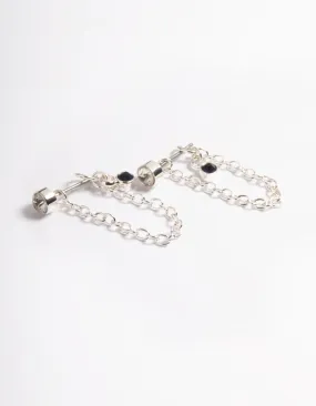 Silver Diamante Chain Front & Back Earrings