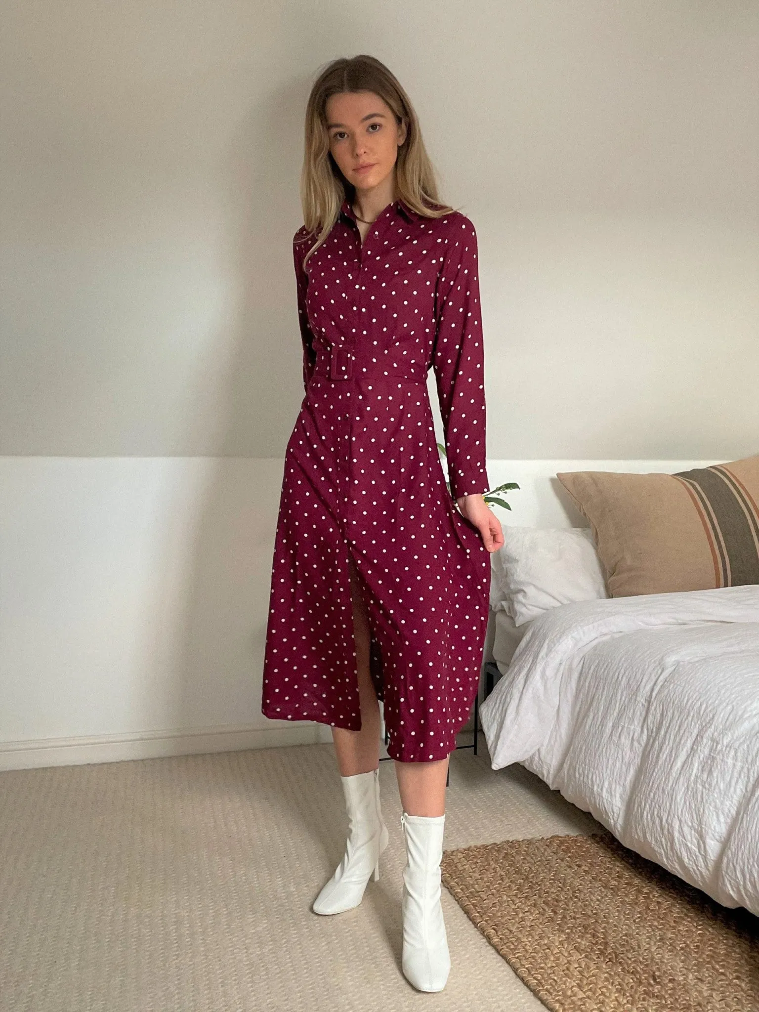 Slaytwins Dana Spot Print Midi Shirt Dress