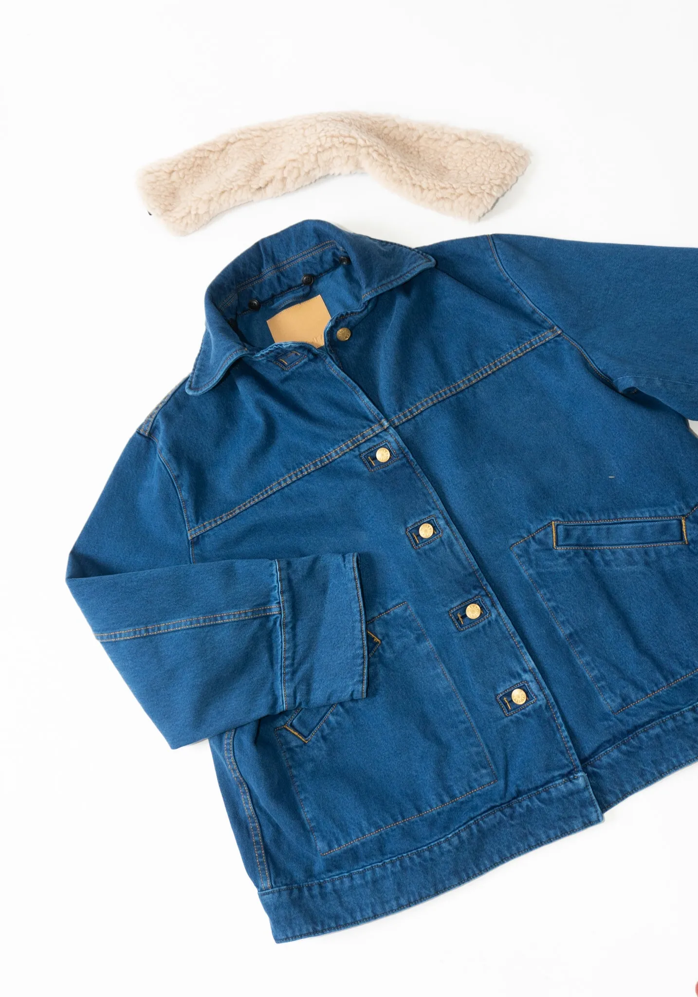 Stadium Jacket Sherpa Collar in Van Blue / Oatmeal Sherpa Collar