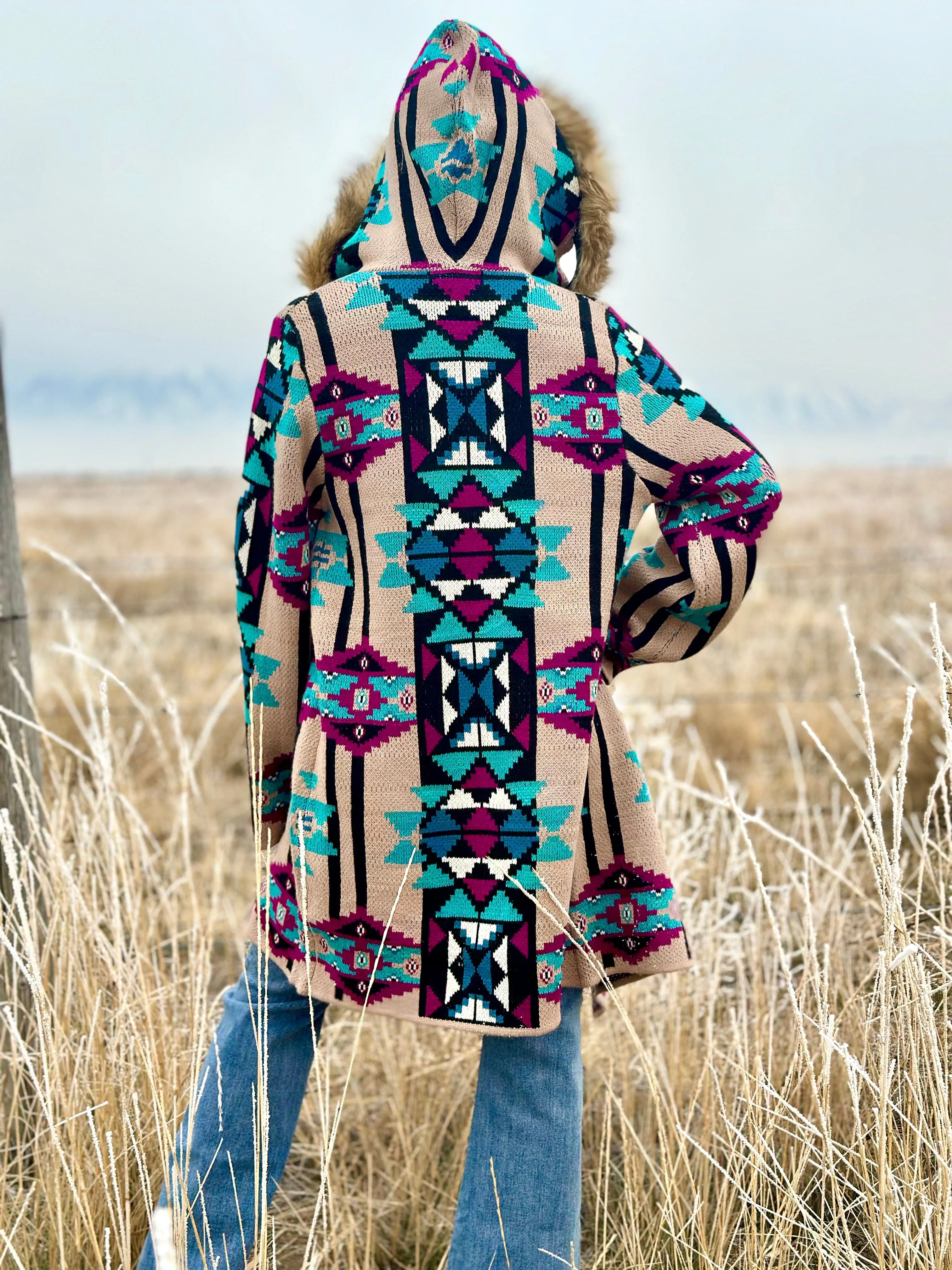 The Aztec Montana Beth Fur Lined Hood Sweater