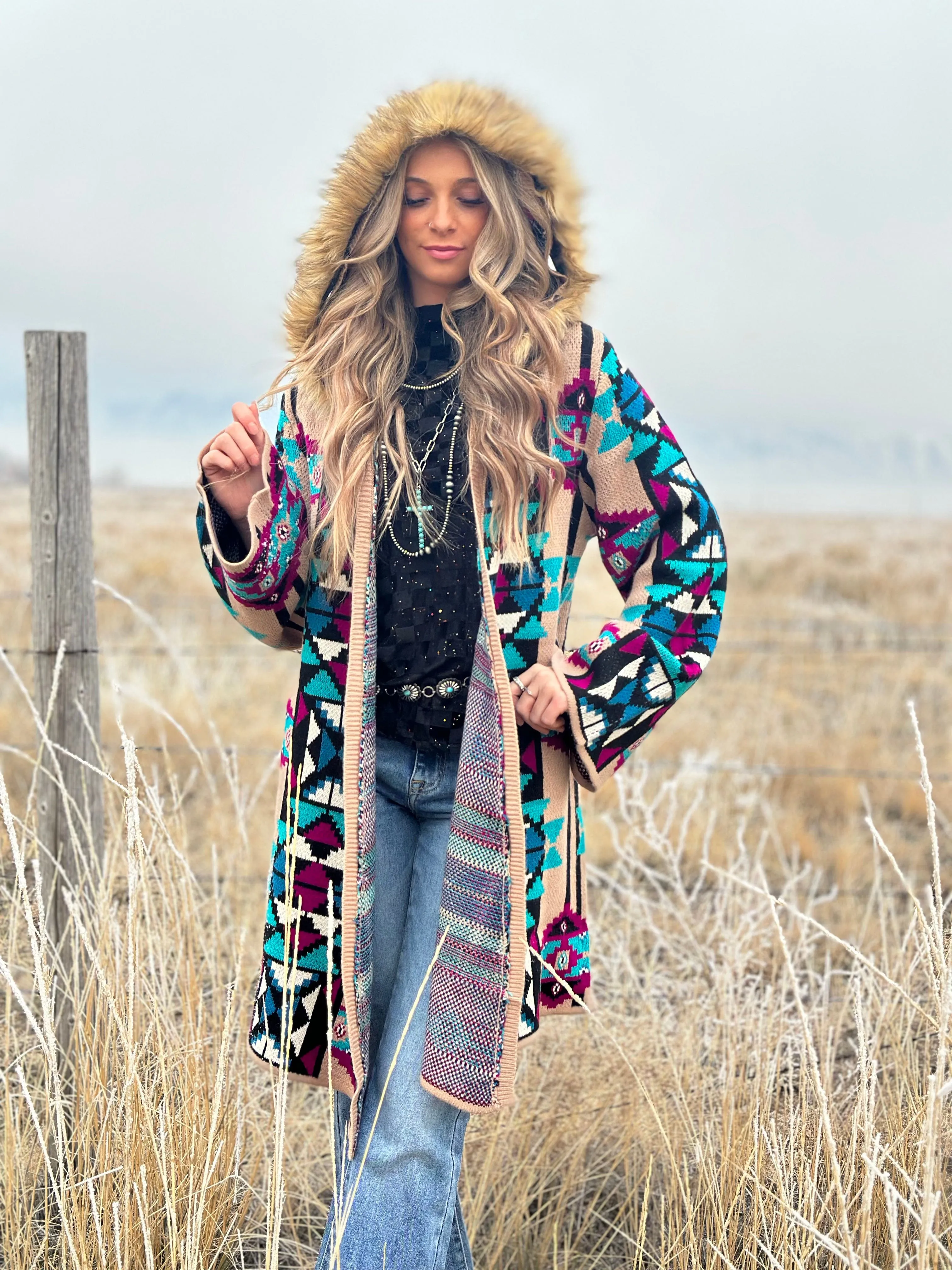 The Aztec Montana Beth Fur Lined Hood Sweater