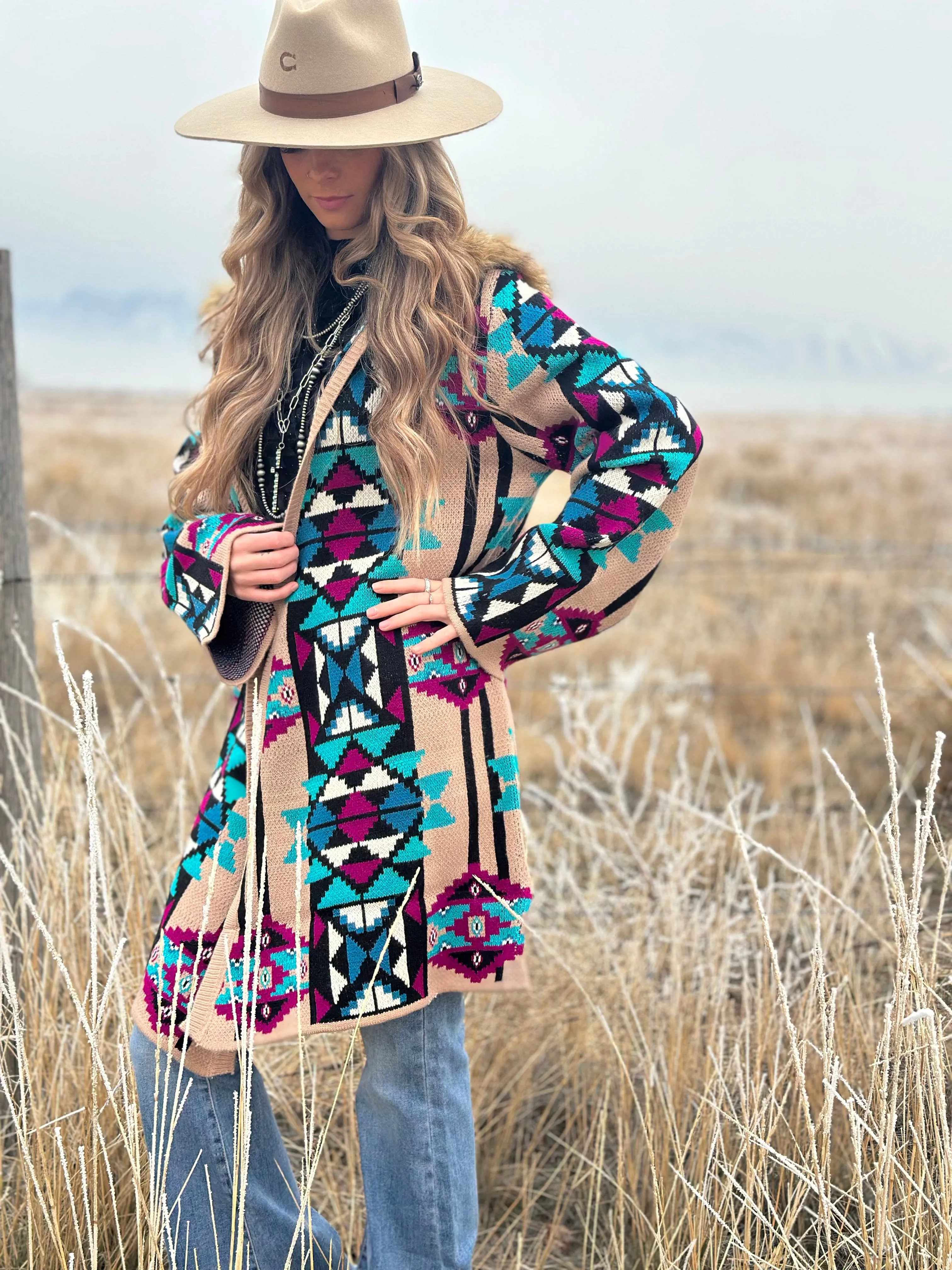 The Aztec Montana Beth Fur Lined Hood Sweater