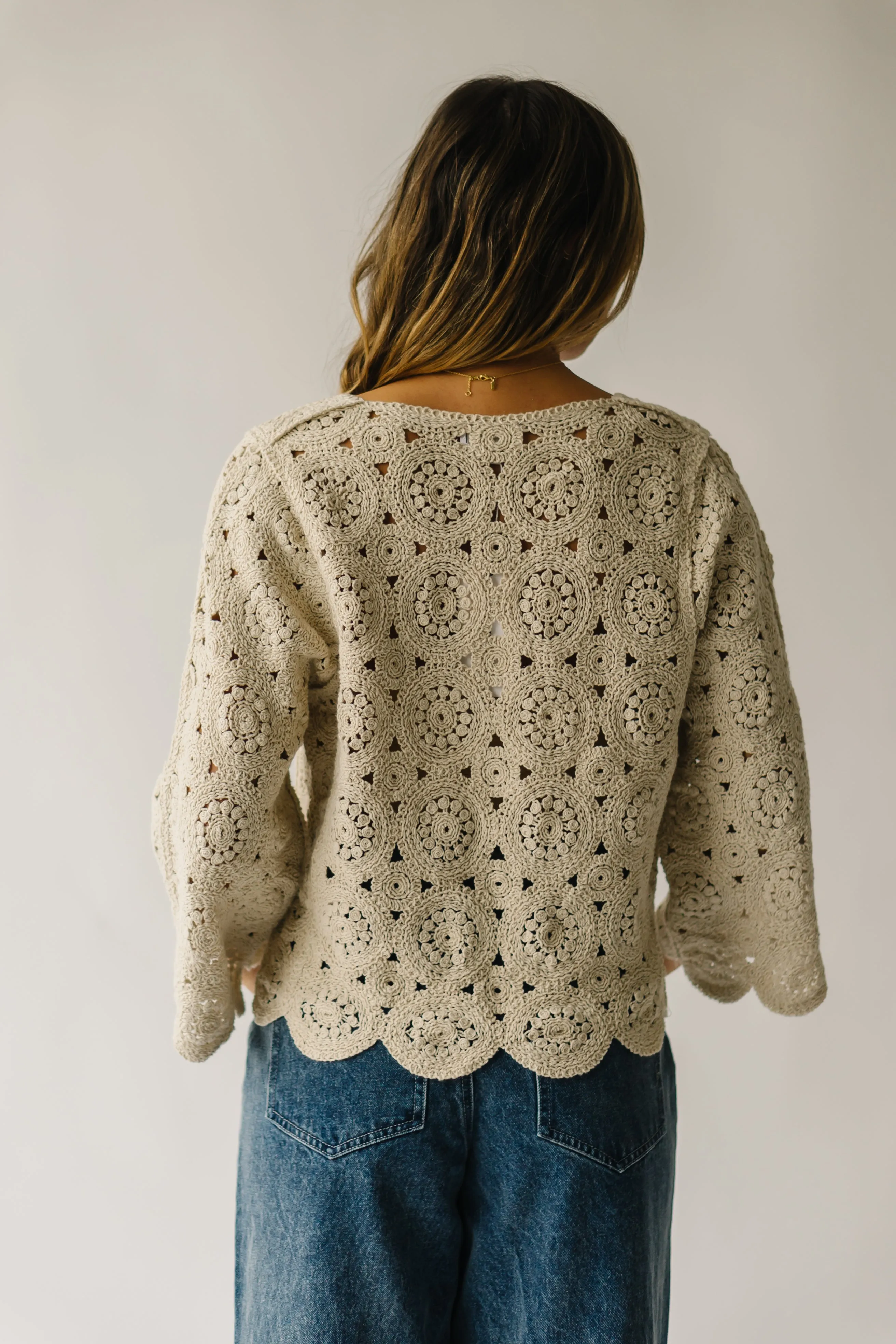 The Liska Scalloped Crochet Sweater in Natural